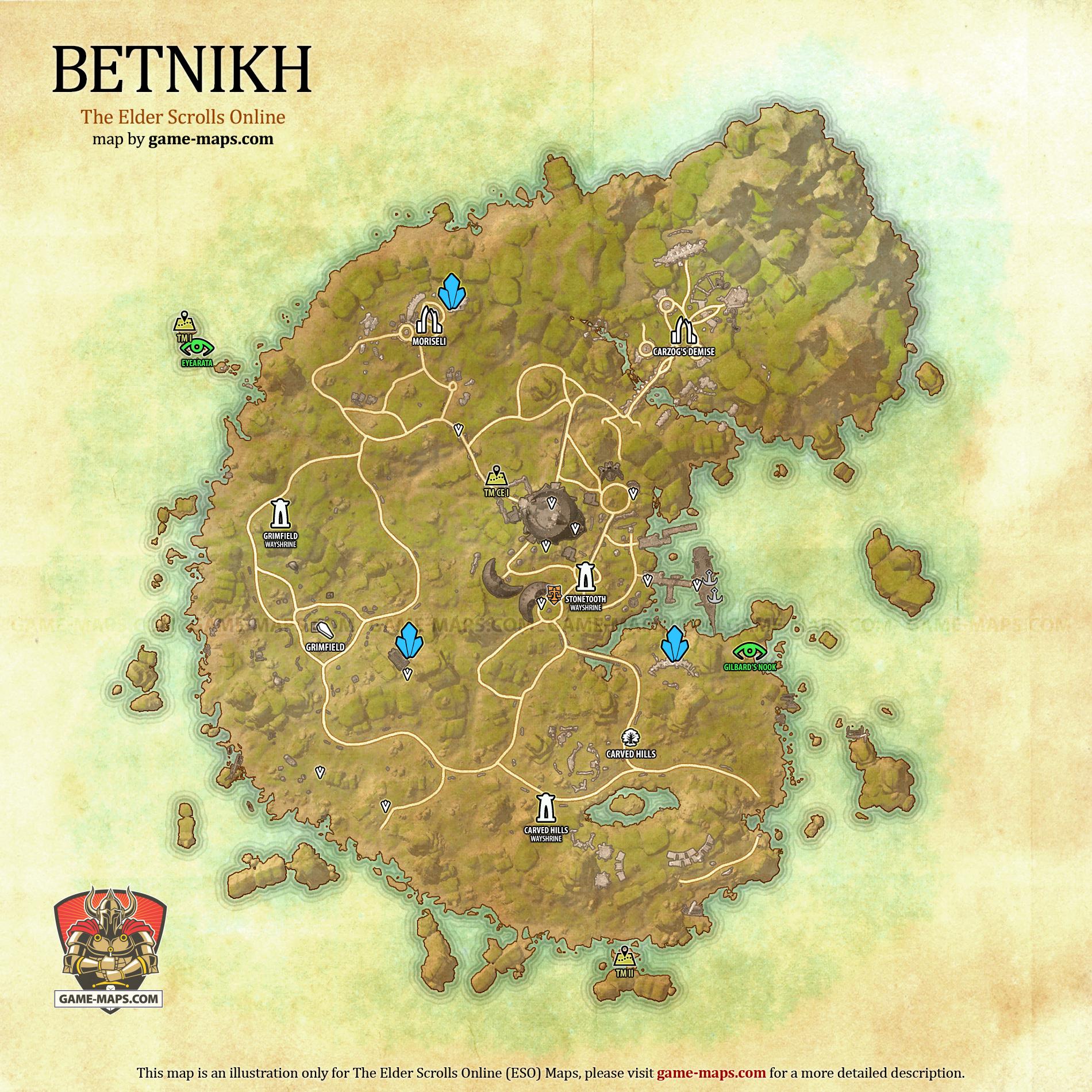 Betnikh Map for The Elder Scrolls Online, Base Alliance Zone (ESO).