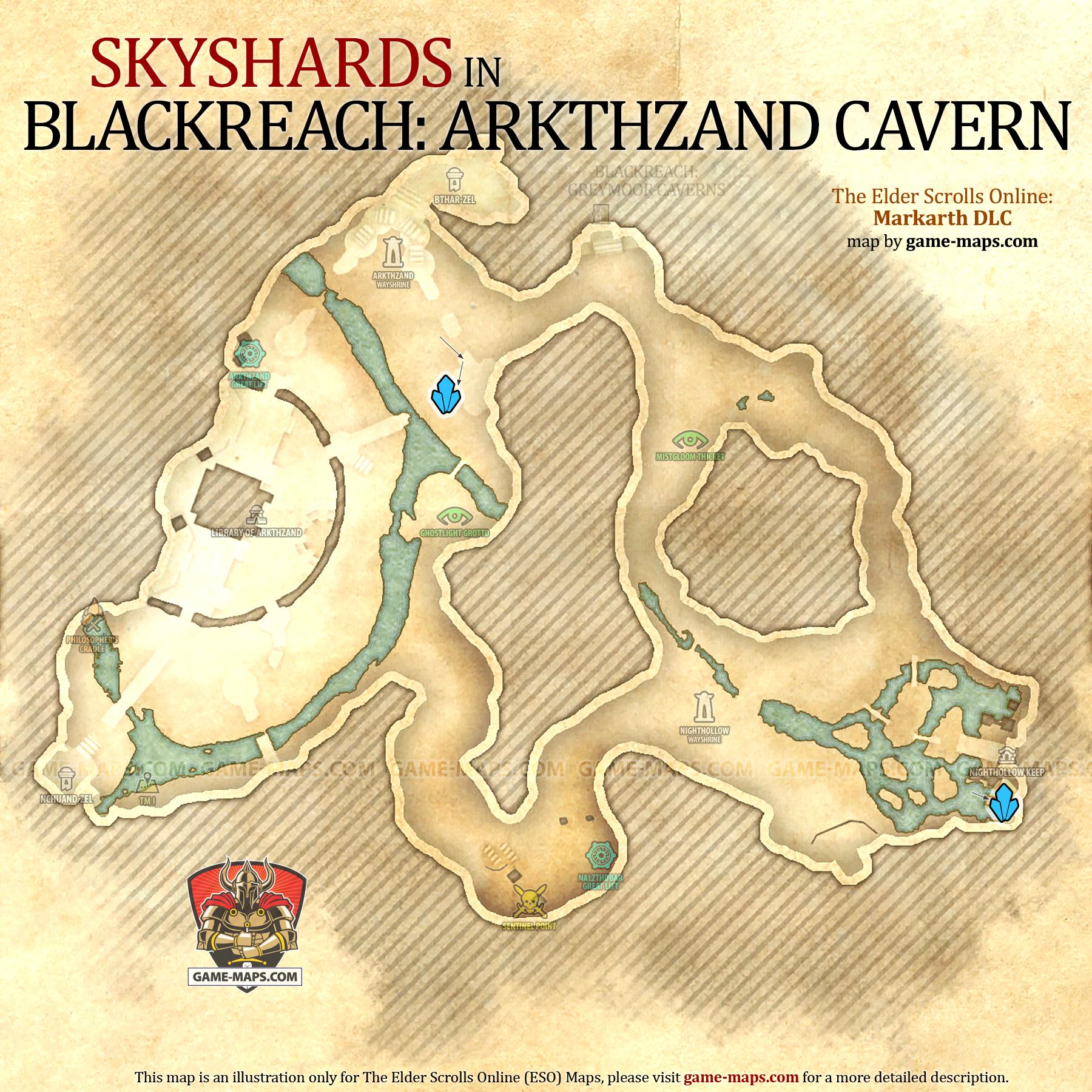 Blackreach: Arkthzand Cavern Skyshards Map Elder Scrolls Online ESO