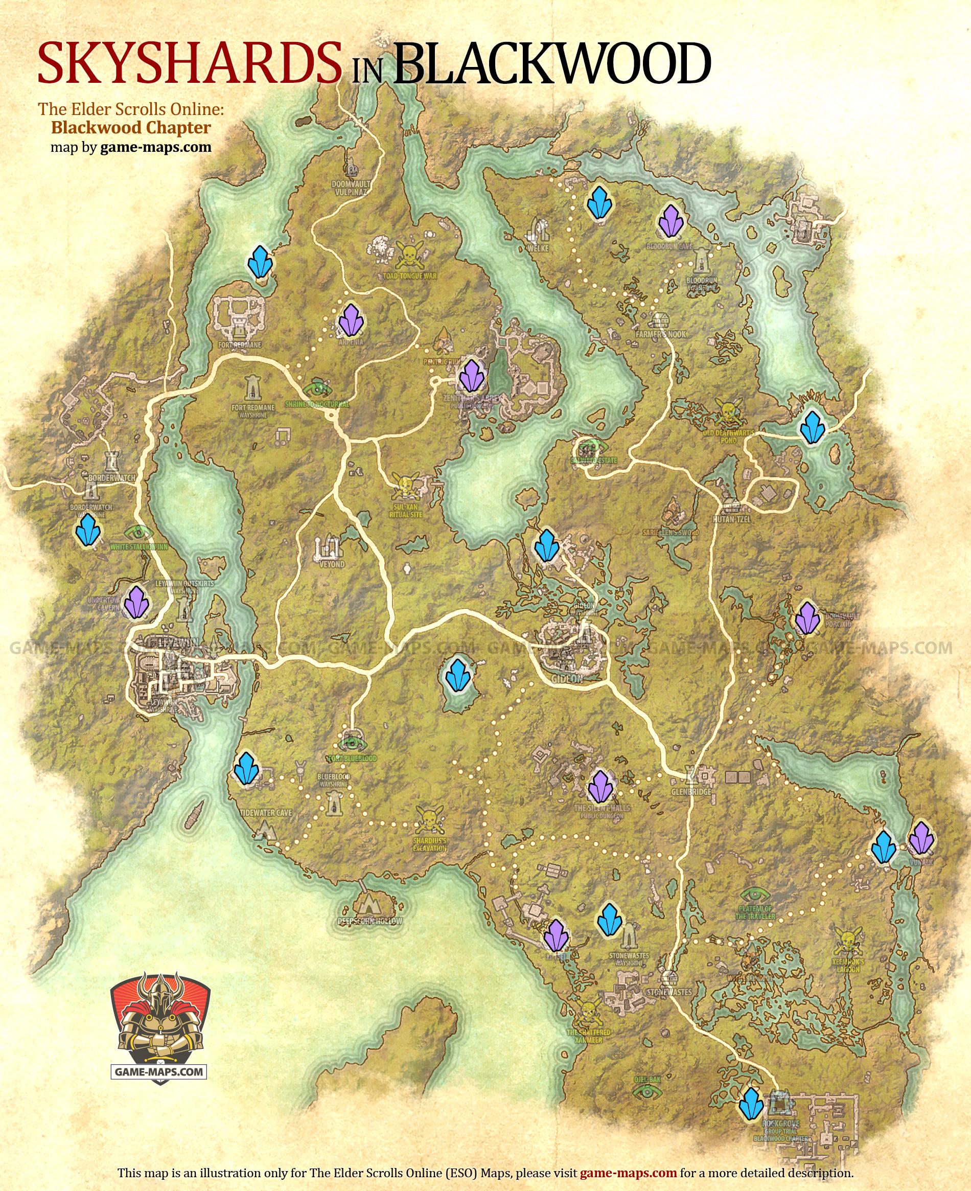Blackwood Skyshards Map Elder Scrolls Online ESO