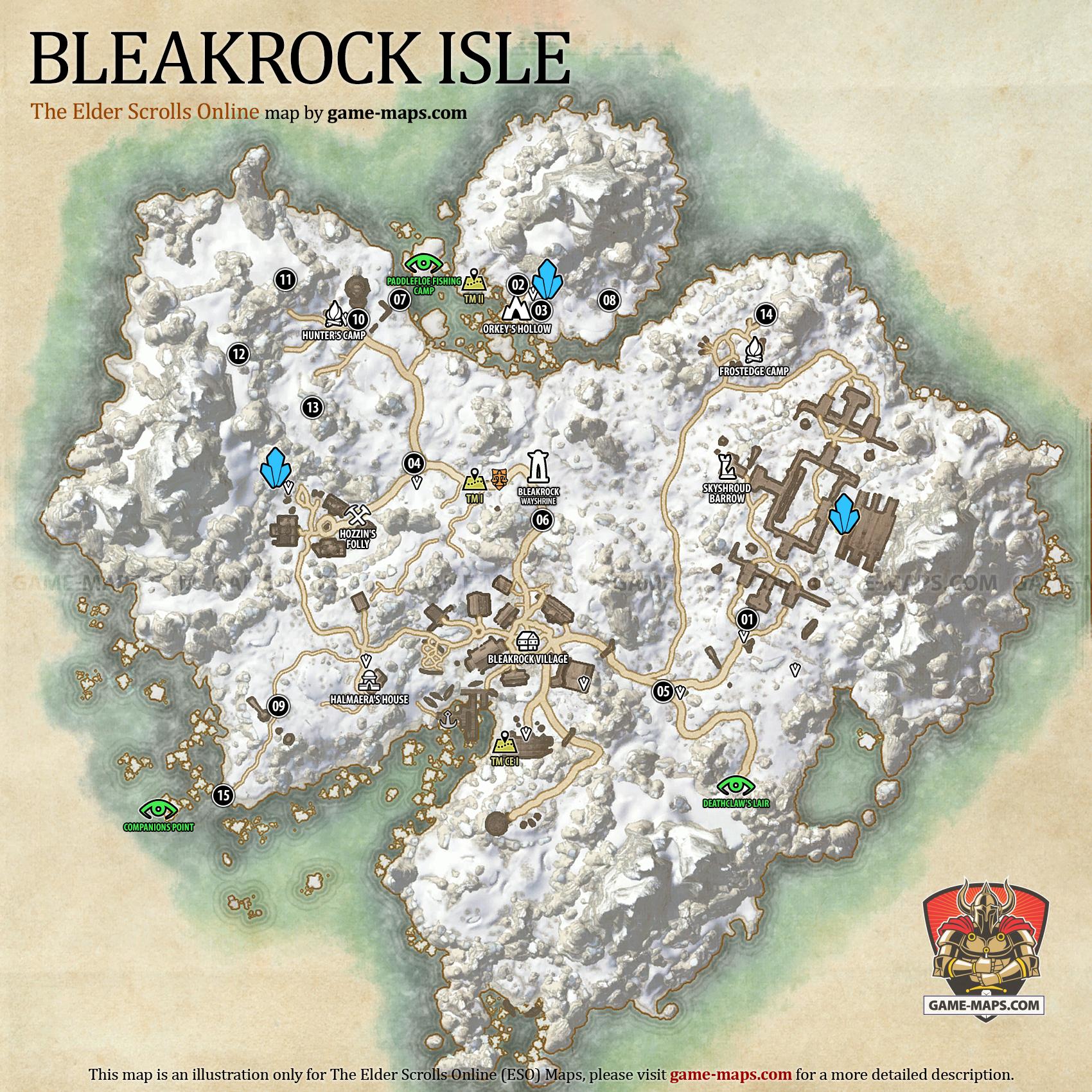 Bleakrock Isle Map for The Elder Scrolls Online, Base Alliance Zone (ESO).
