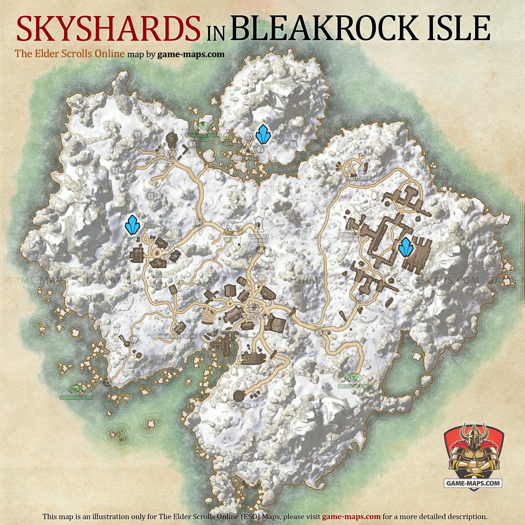 Bleakrock Isle Skyshards Location Map ESO