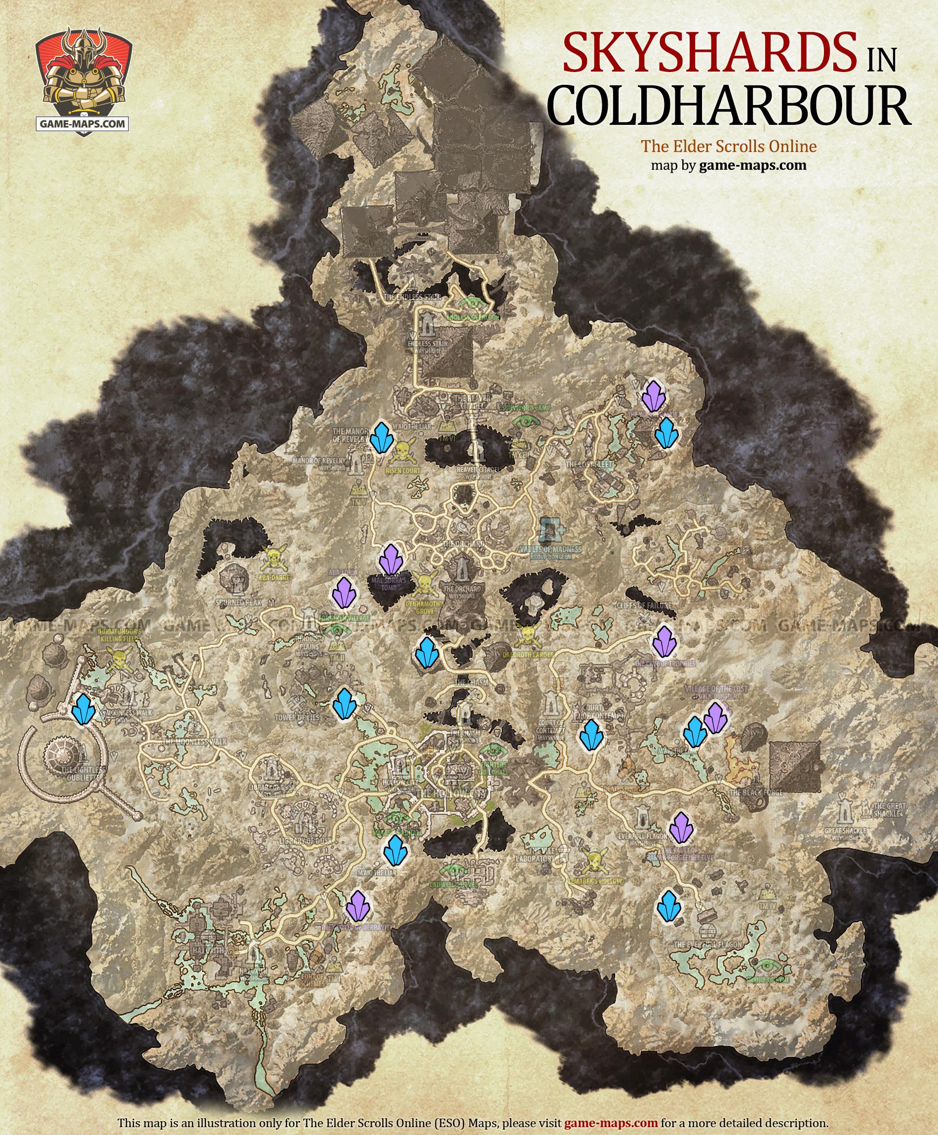 Coldharbour Skyshards Location Map ESO