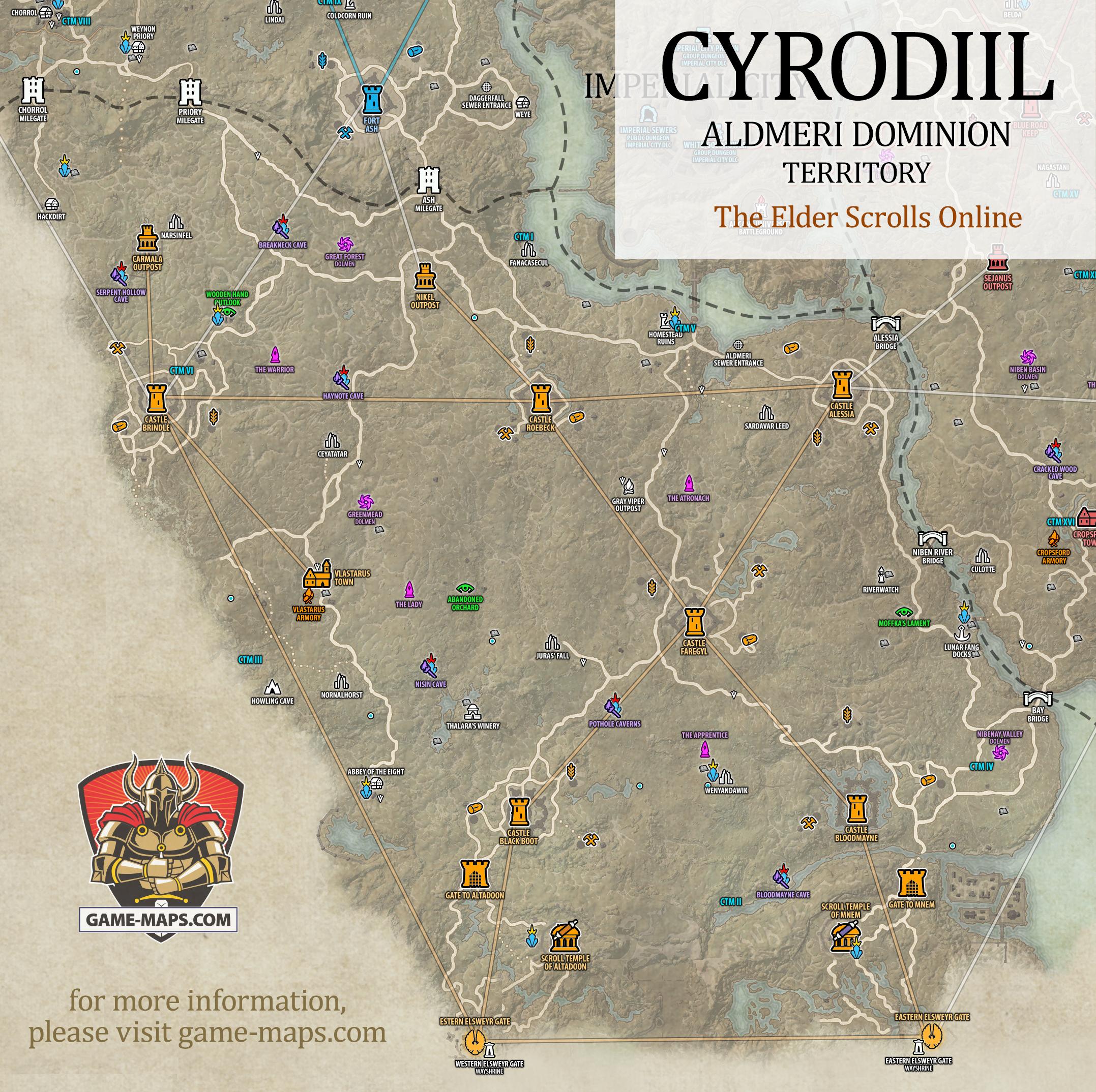 Cyrodiil Aldmeri Dominion Territory Map for The Elder Scrolls Online, Alliance War (PvP) (ESO).