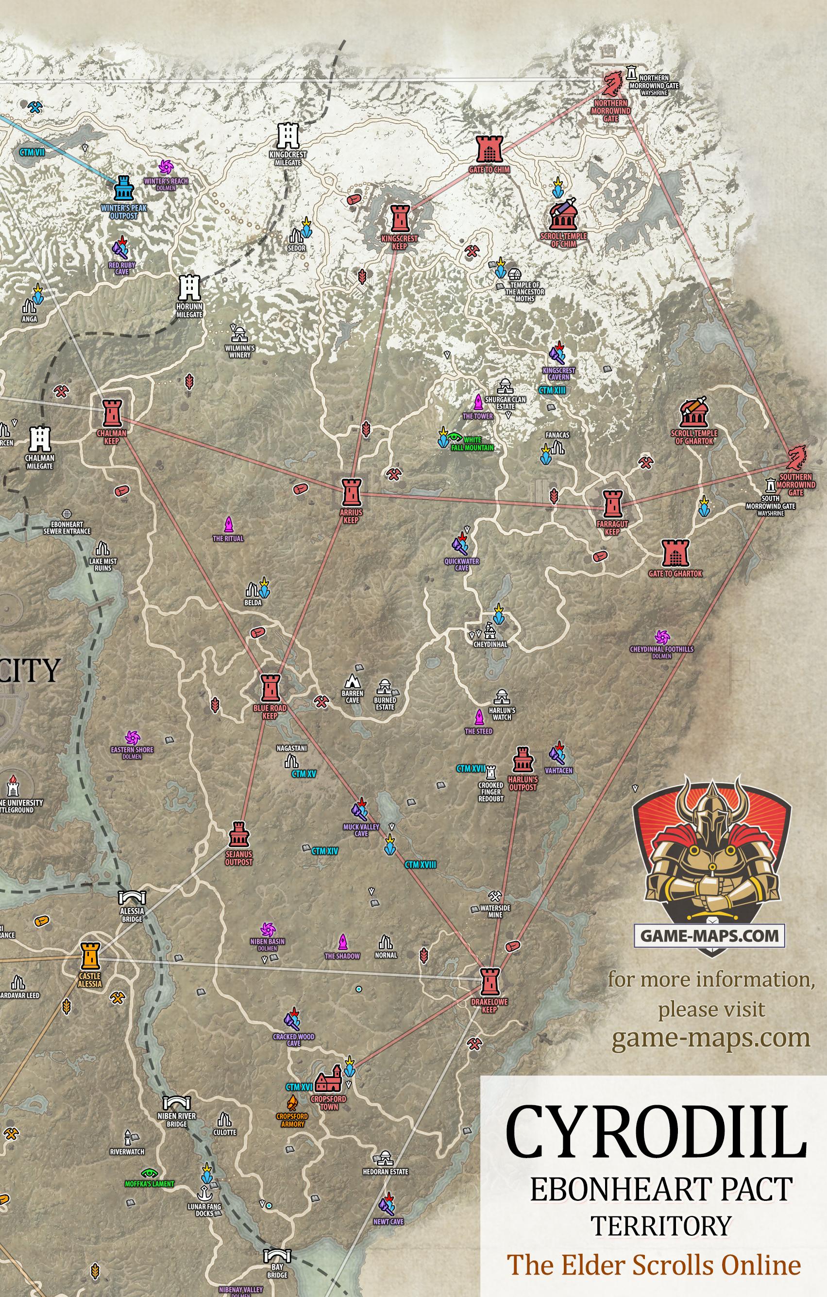 Cyrodiil Ebonheart Pact Territory Map for The Elder Scrolls Online, Alliance War (PvP) (ESO).