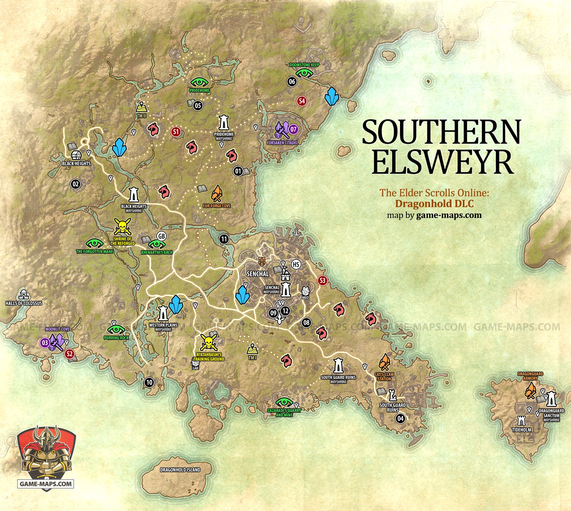 Detailed and revealed map of Southern Elsweyr Zone in (ESO) The Elder Scrol...