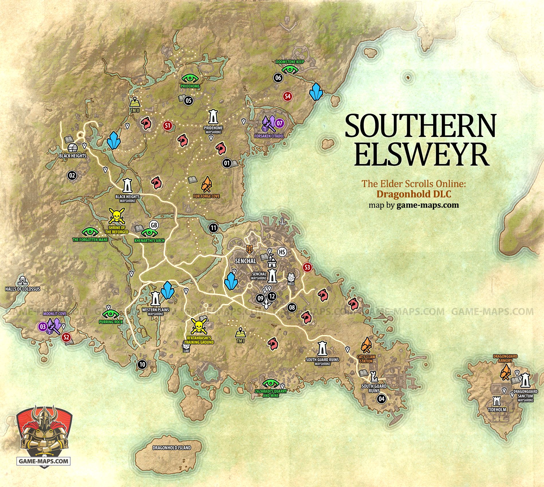 Southern Elsweyr Map for The Elder Scrolls Online: Dragonhold DLC, The Season of the Dragon 2019 Adventure (ESO).