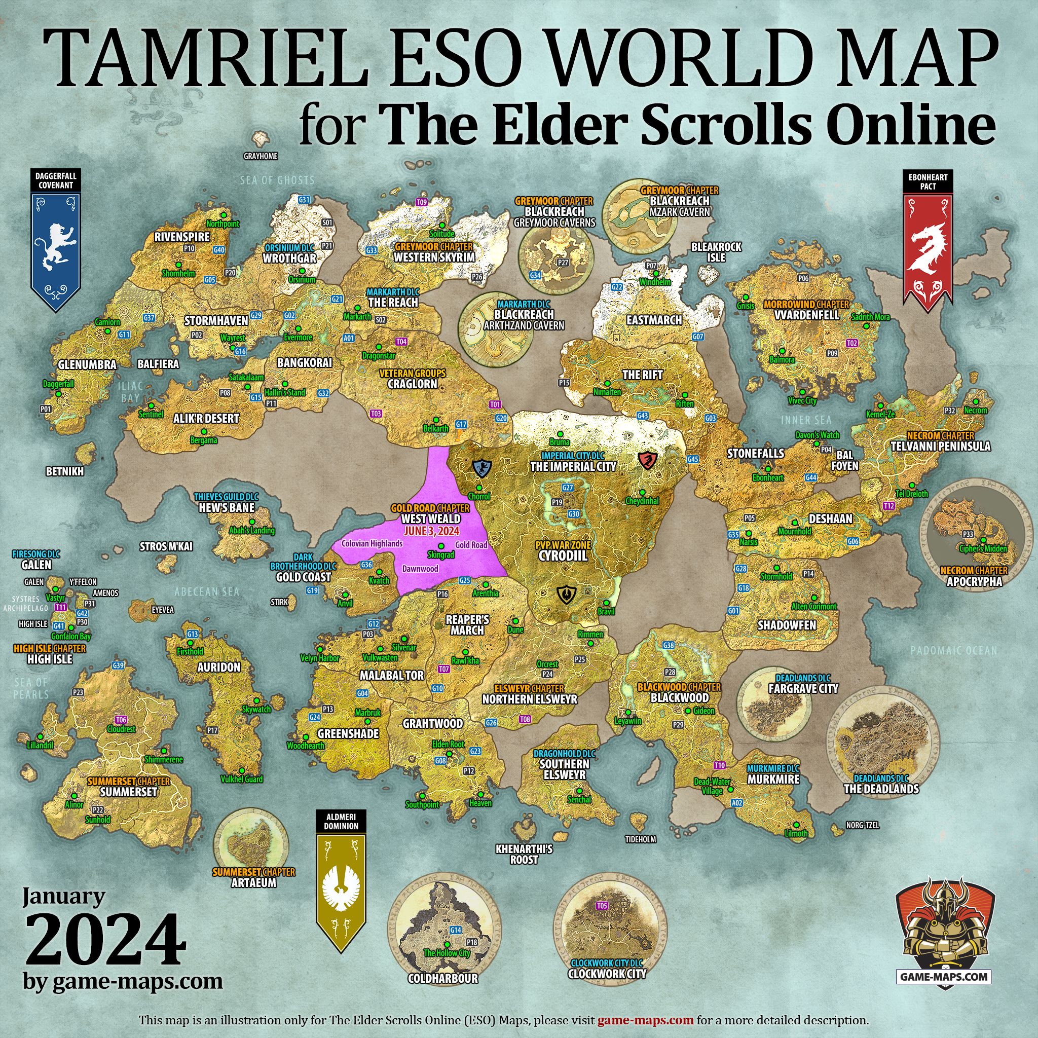 ESO World Map Elder Scrolls Online 2024 - Tamriel