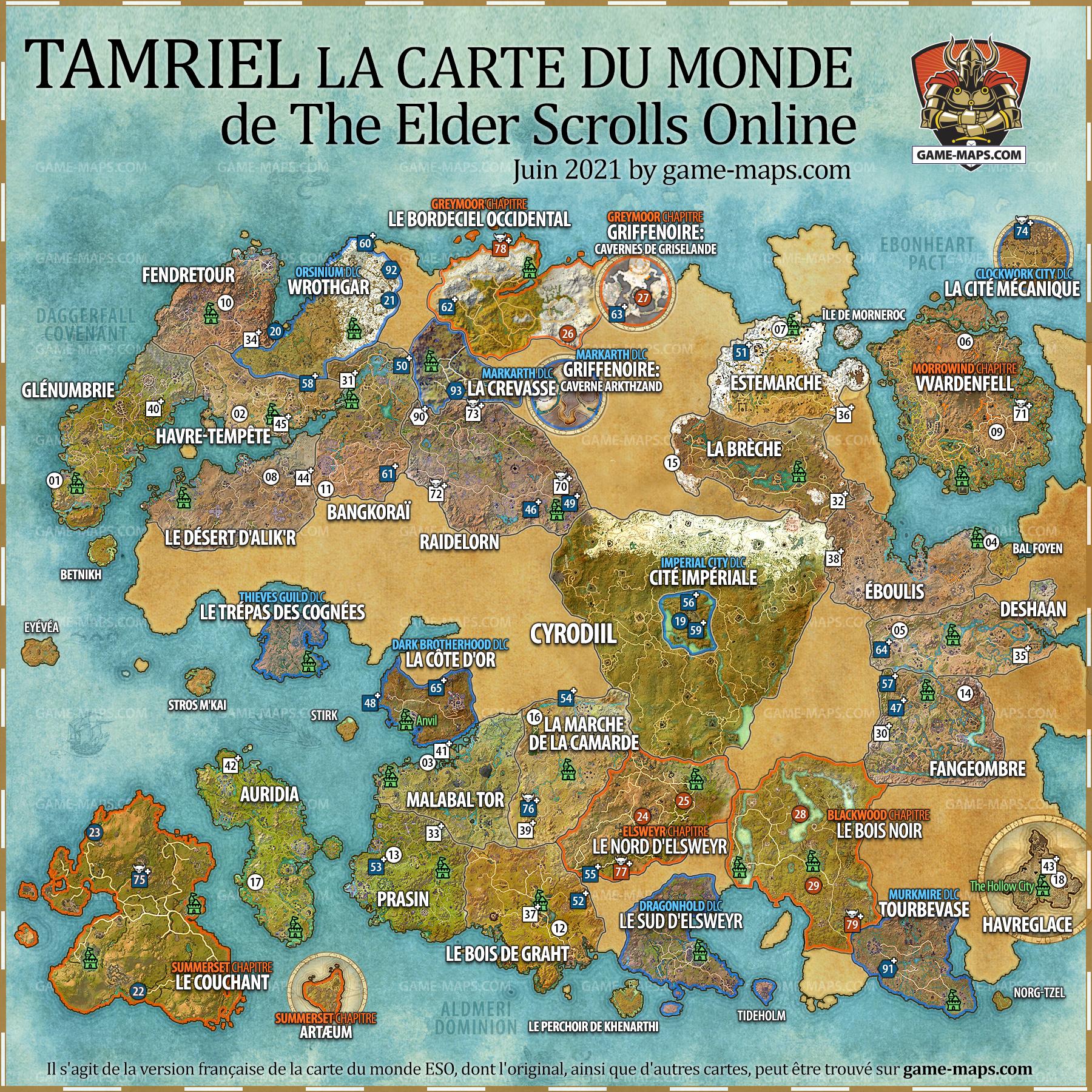 ESO Tamriel, La carte du monde de The Elder Scrolls Online