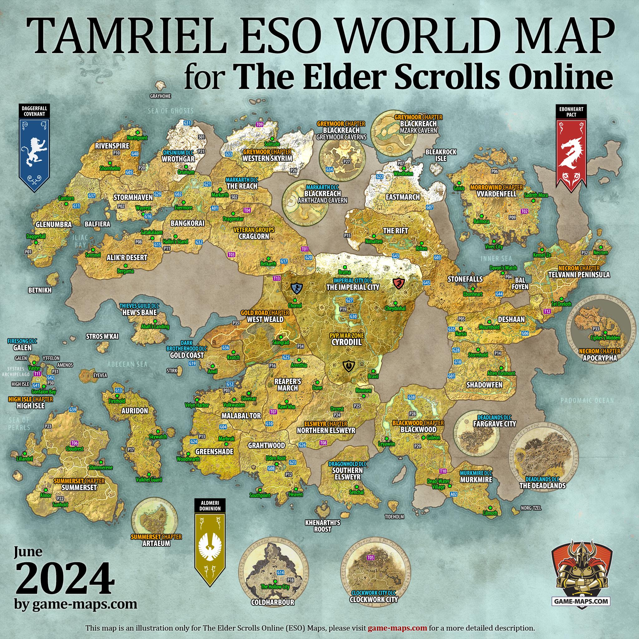 ESO Tamriel 2022 World Map for The Elder Scrolls Online