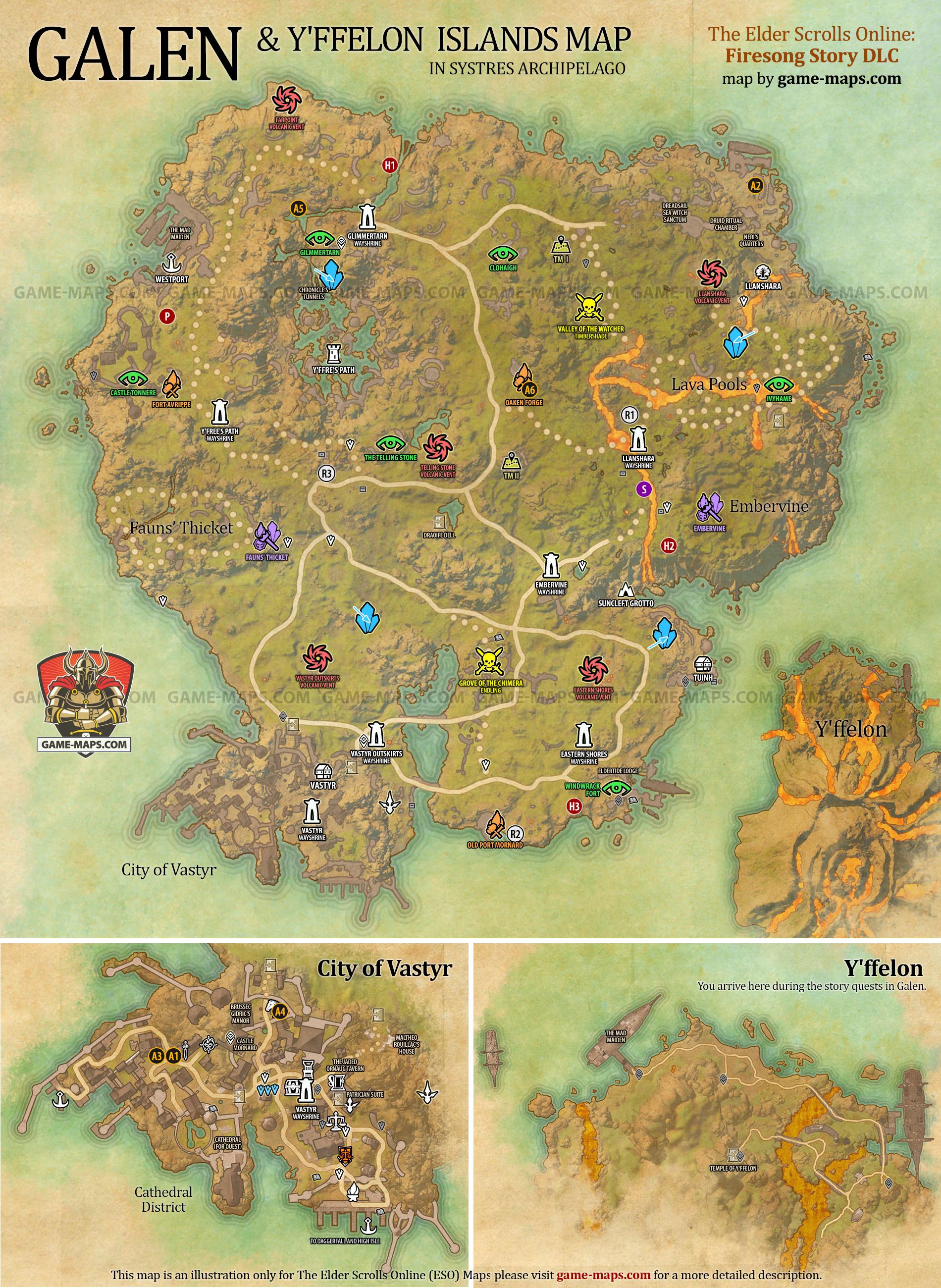 Galen and Y'ffelon Map for The Elder Scrolls Online: Firesong Story DLC, Legacy of the Bretons 2022 Adventure (ESO).