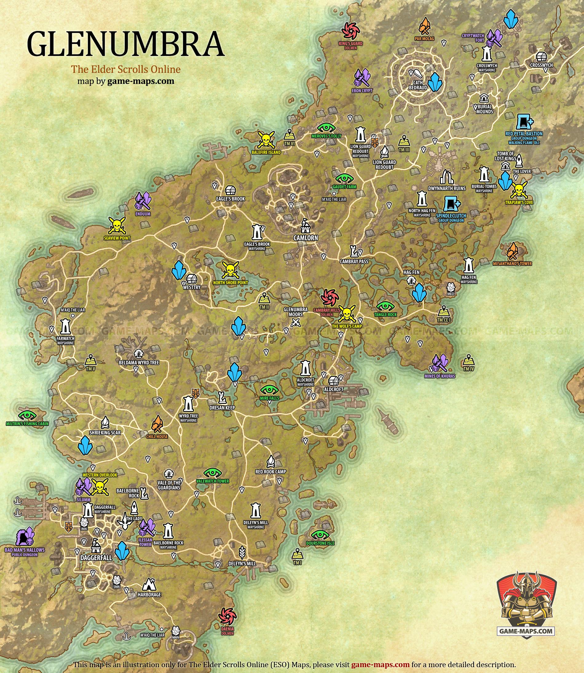 Glenumbra Map for The Elder Scrolls Online, Base Alliance Zone (ESO).