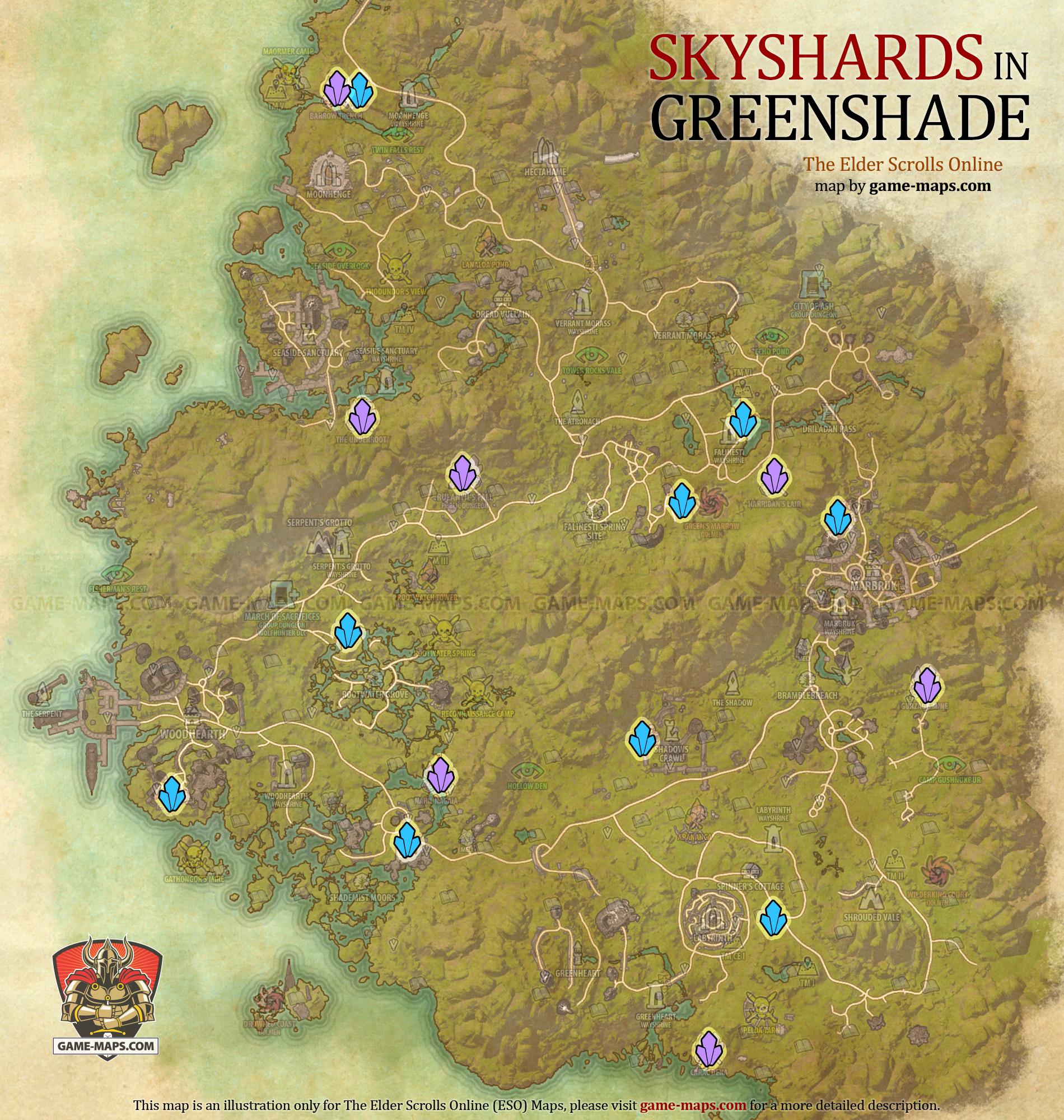 Eso Skyshard Locations Vvardenfell Greenshade Skyshards Location Map The Elder Scrolls Online (Eso)