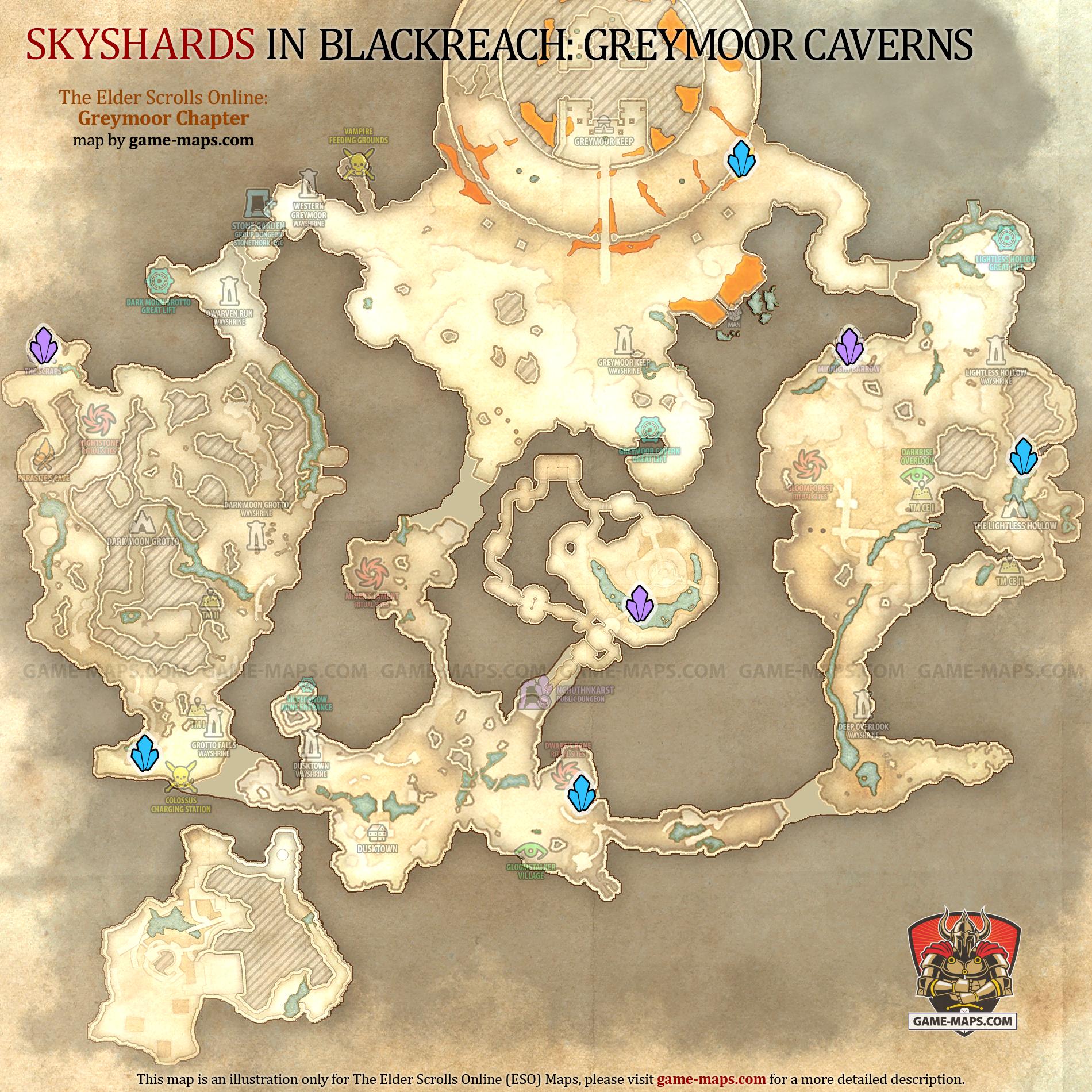 Blackreach: Greymoor Caverns Skyshards Location Map ESO
