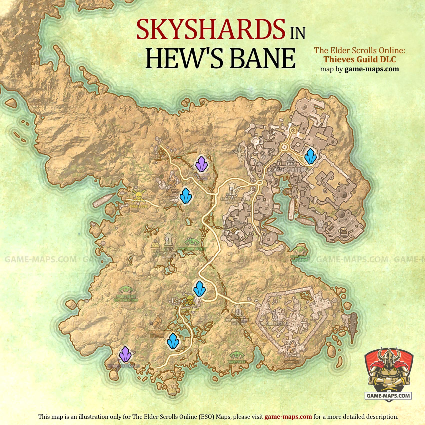 Hew's Bane Skyshards Location Map ESO