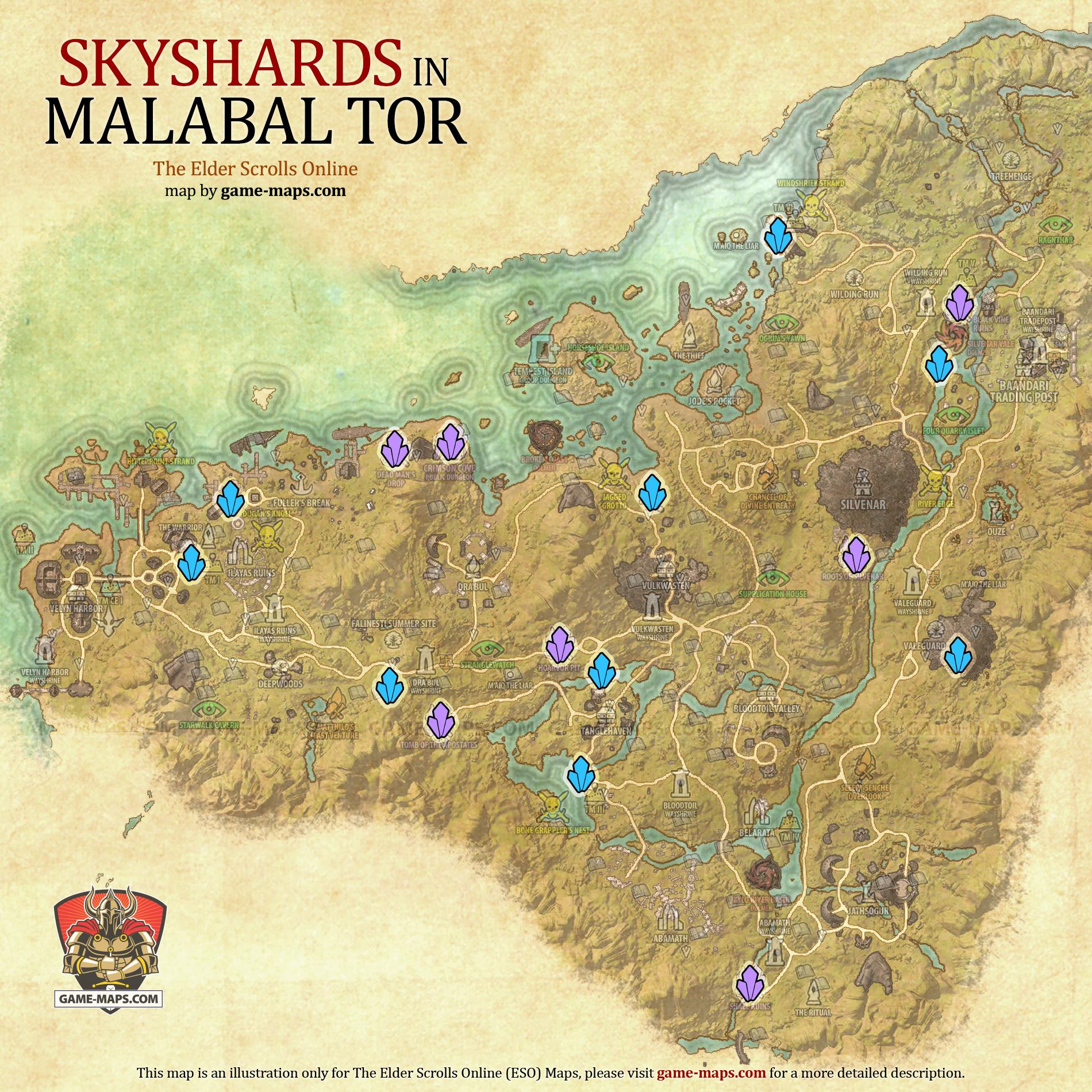 Malabal Tor Skyshards Location Map ESO