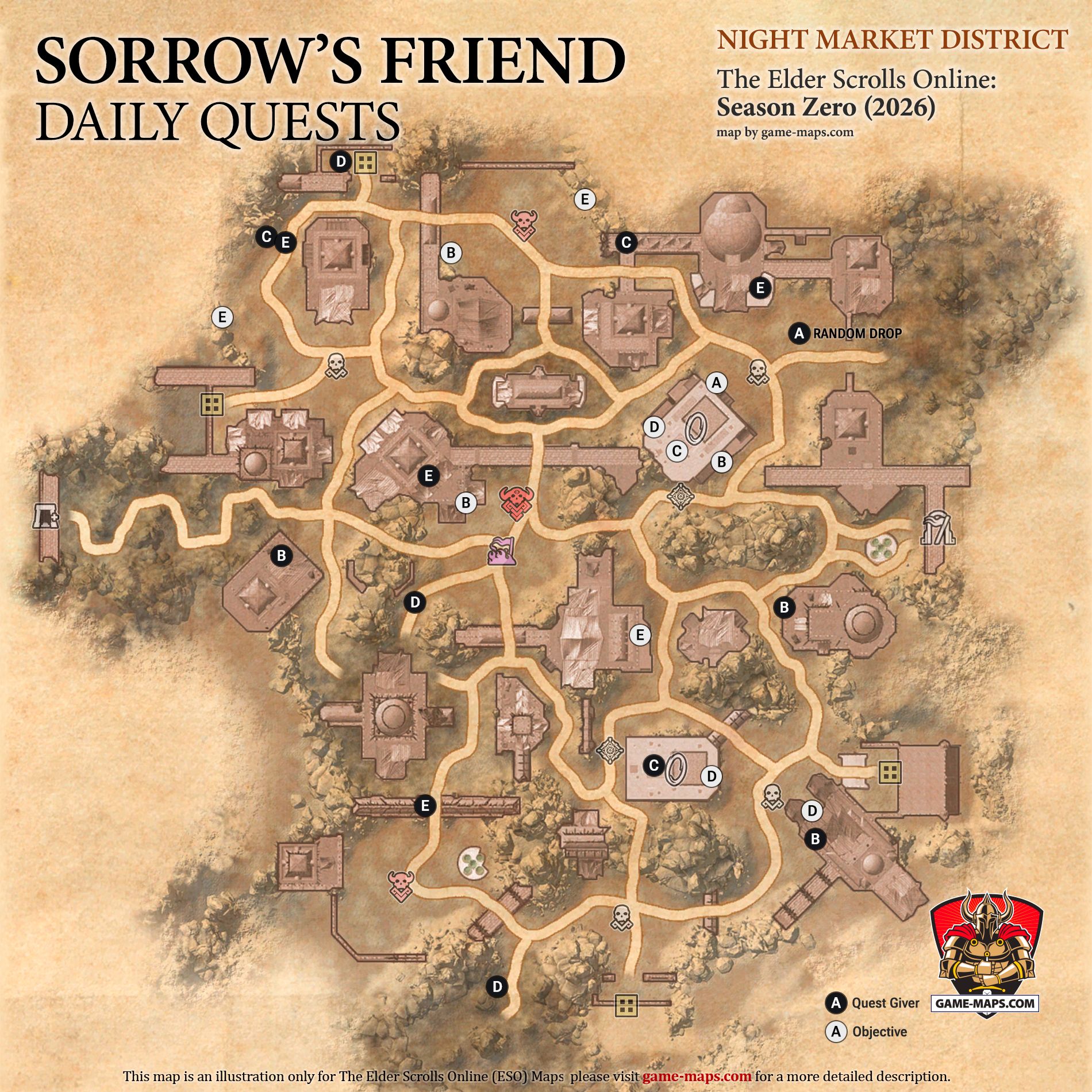 Sorrow’s Friend Map - Daily Quests in Night Market, ESO Season Zero (2026) for The Elder Scrolls Online (ESO).
