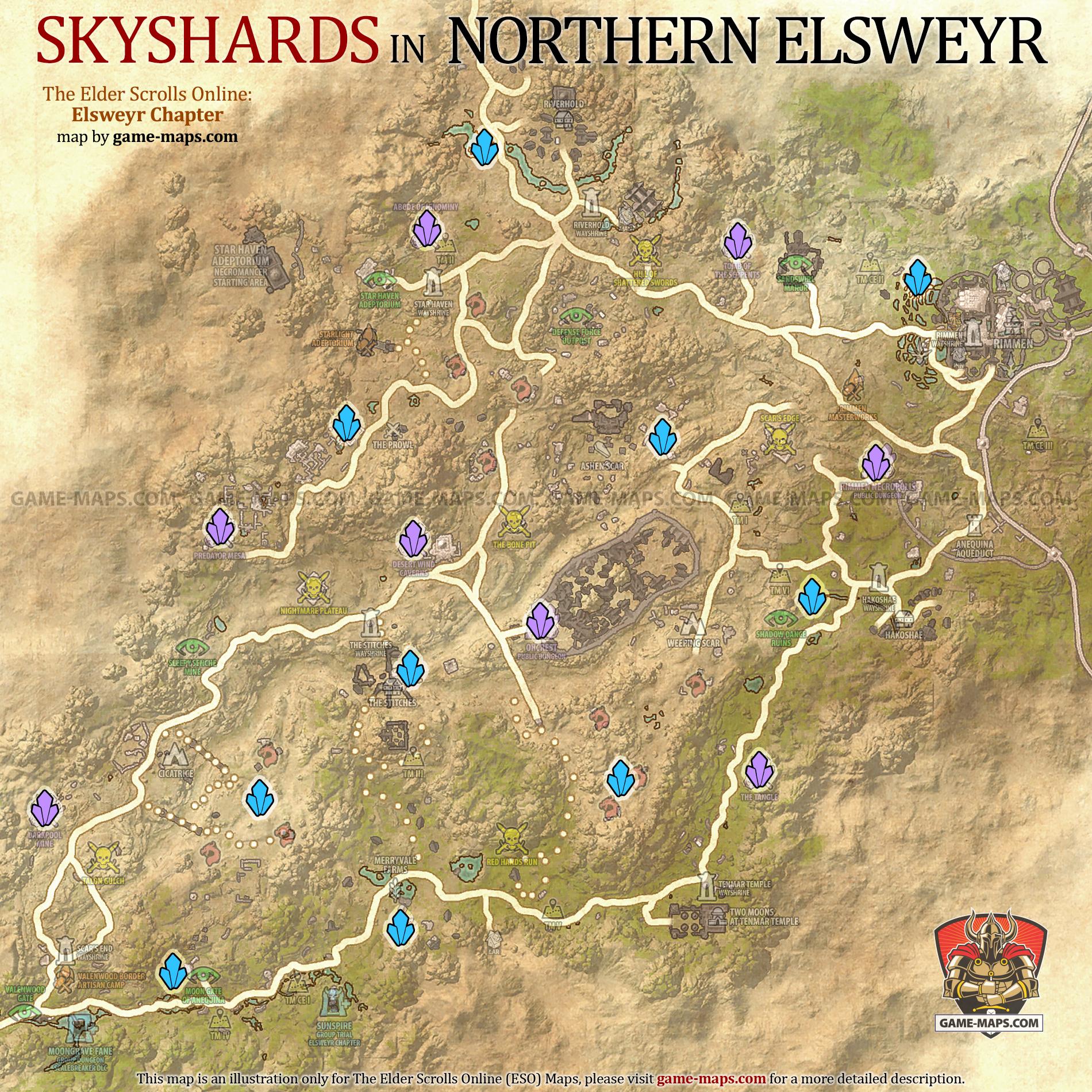 Northern Elsweyr Skyshards Location Map ESO