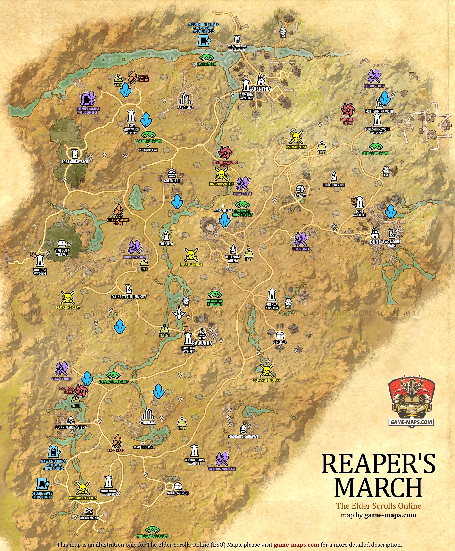 Reaper's March Map (ESO) Reaper's March Map for The Elder Scrolls Online, Base Alliance Zone (ESO).