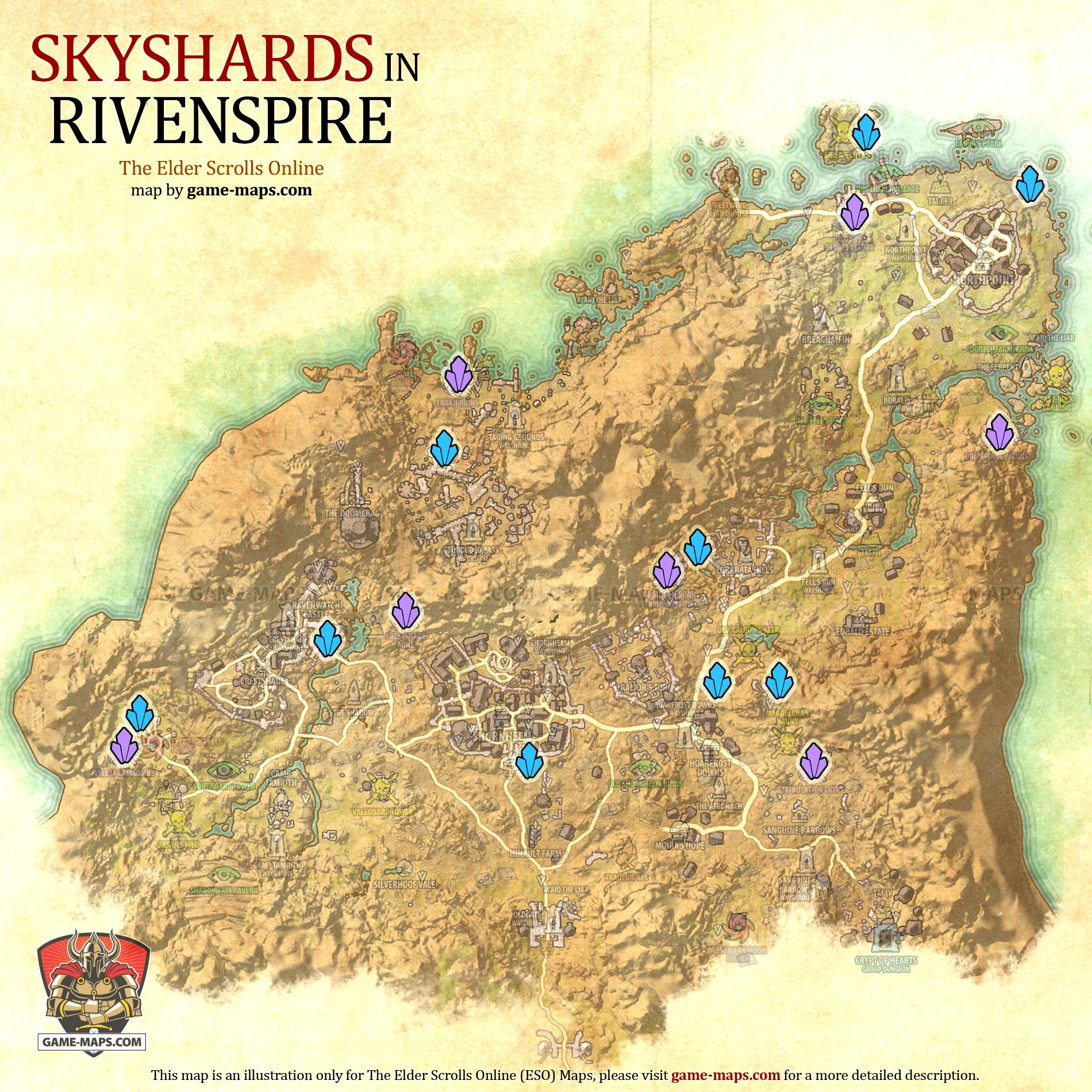 Rivenspire Skyshards Location Map ESO