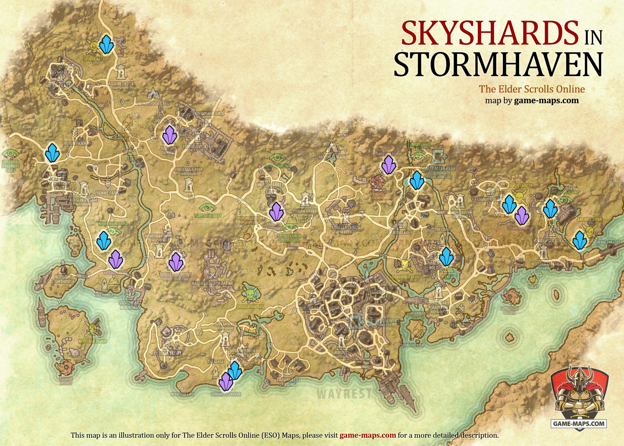 Stormhaven Skyshards Location Map for ESO.