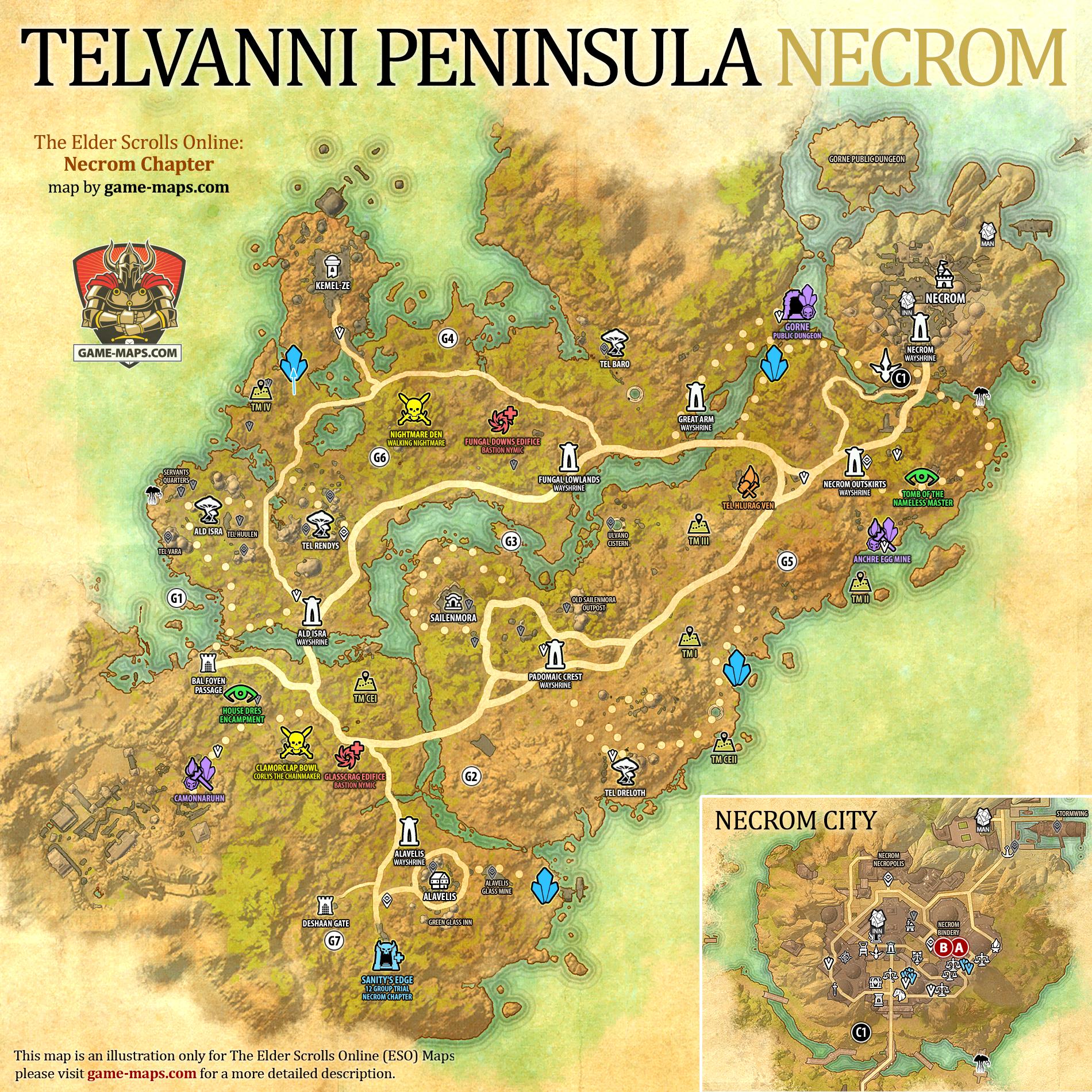 Telvanni Peninsula Map for The Elder Scrolls Online: Necrom Chapter, The Shadow Over Morrowind 2023 Adventure (ESO).