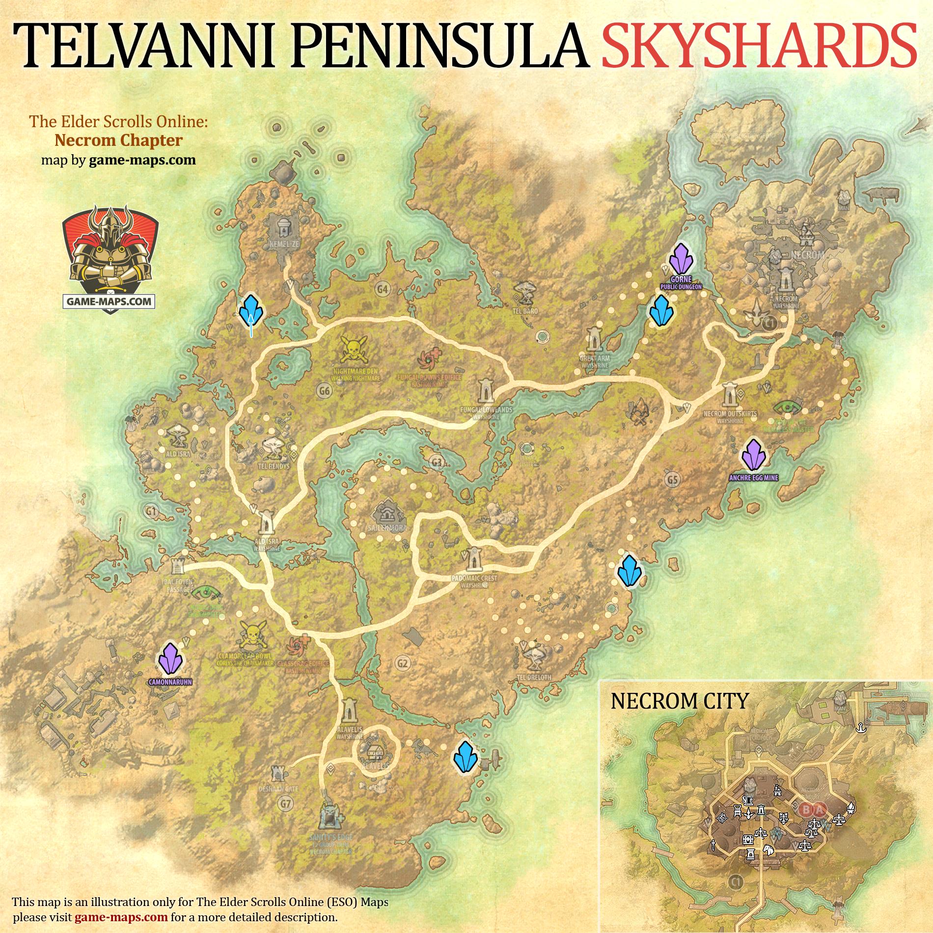 Telvanni Peninsula Skyshards Location Map ESO