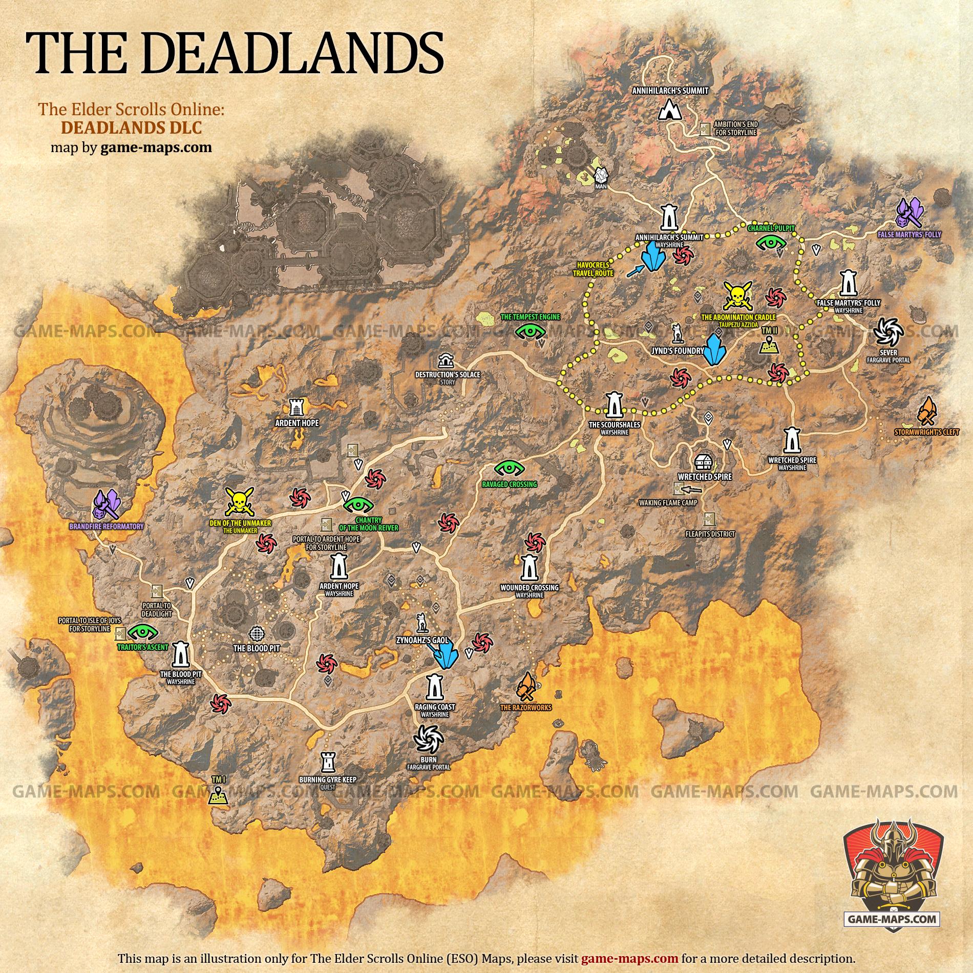 The Deadlands Map for The Elder Scrolls Online: Deadlands DLC, The Gates of Oblivion 2021 Adventure (ESO).