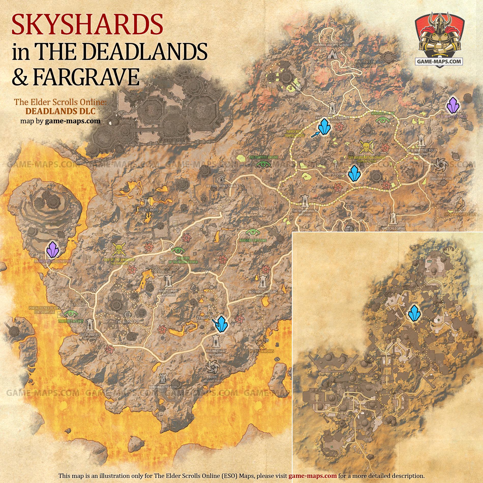 The Deadlands and Fargrave Skyshards Location Map