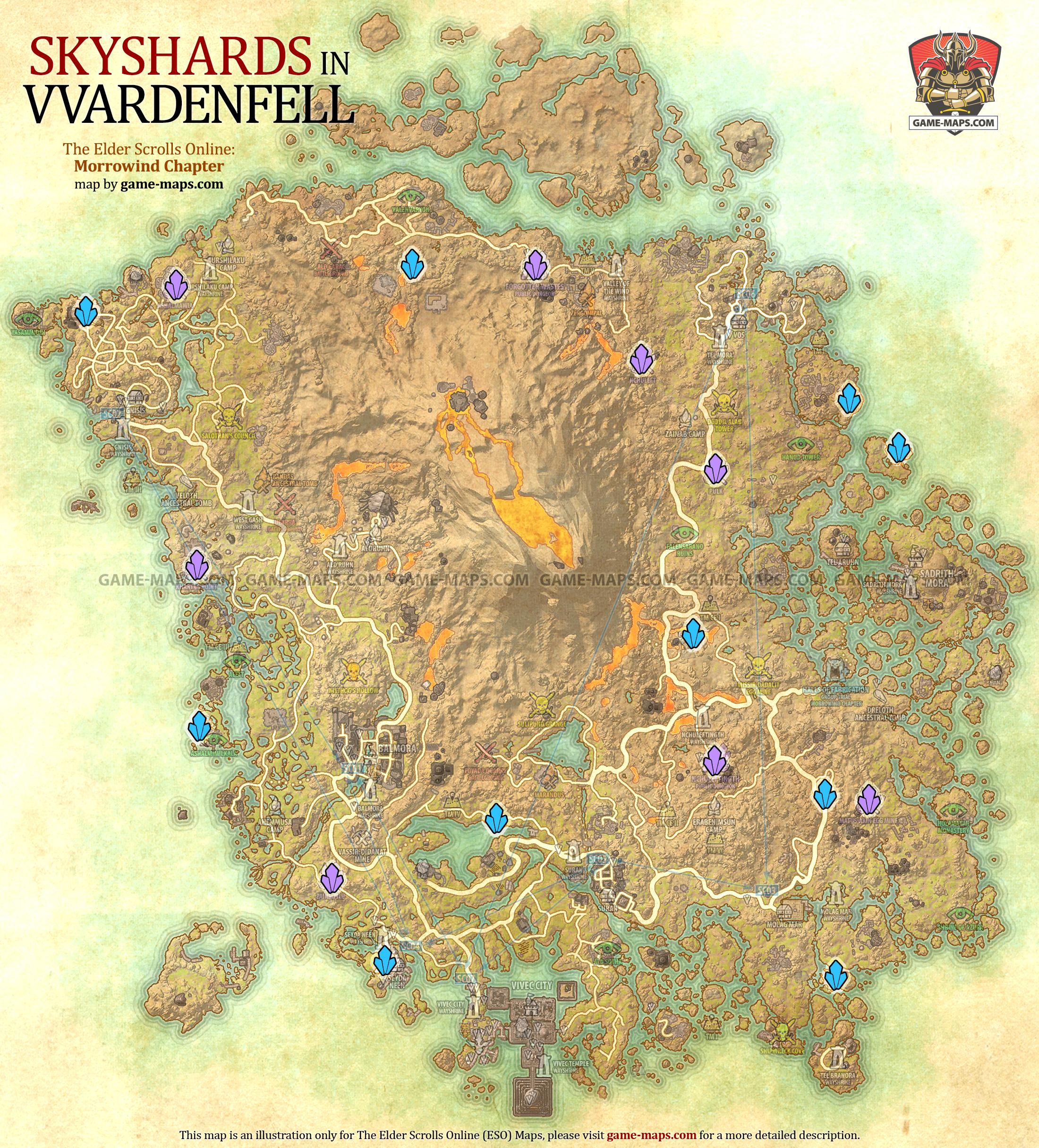Vvardenfell Skyshards Location Map