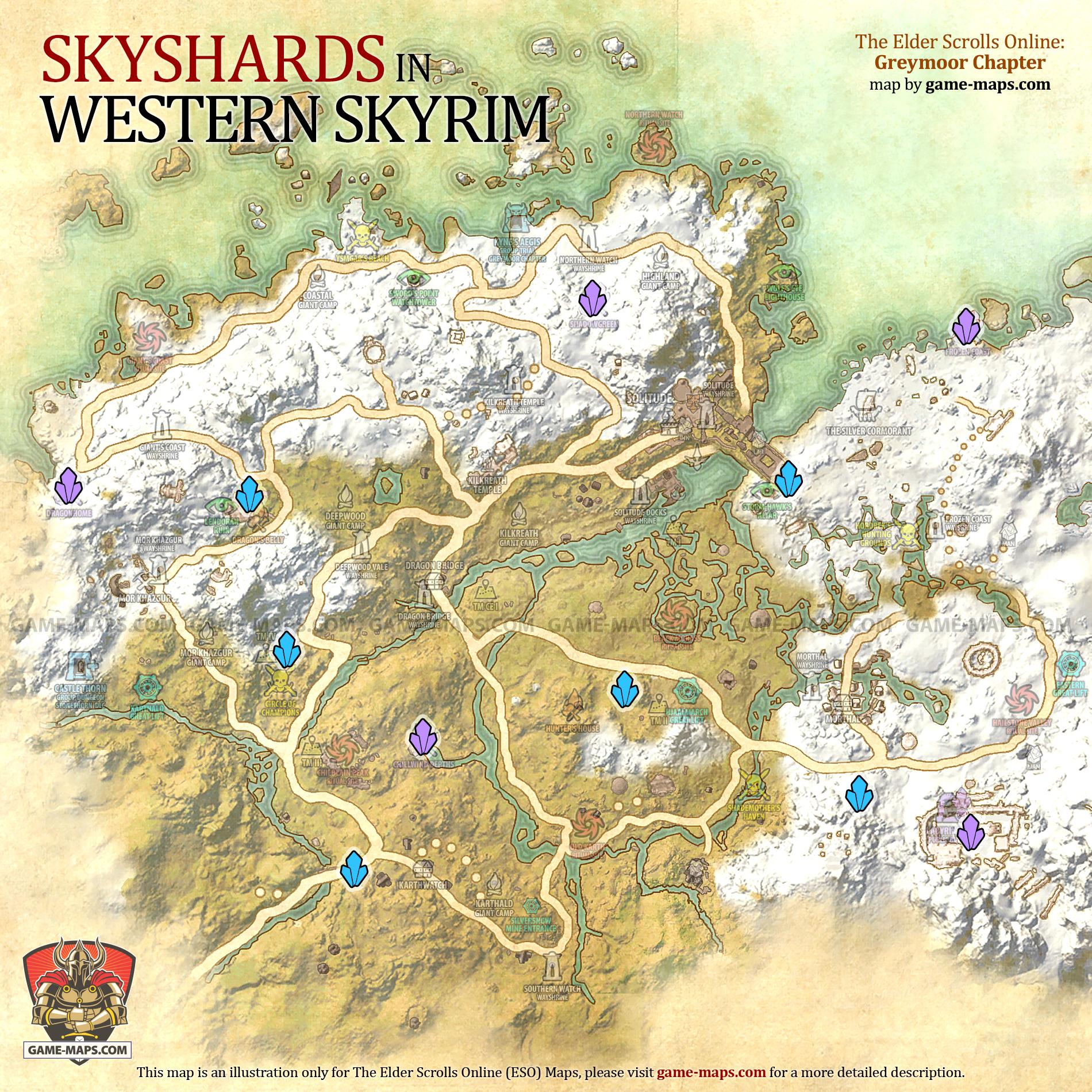 Western Skyrim Skyshards Map Elder Scrolls Online ESO
