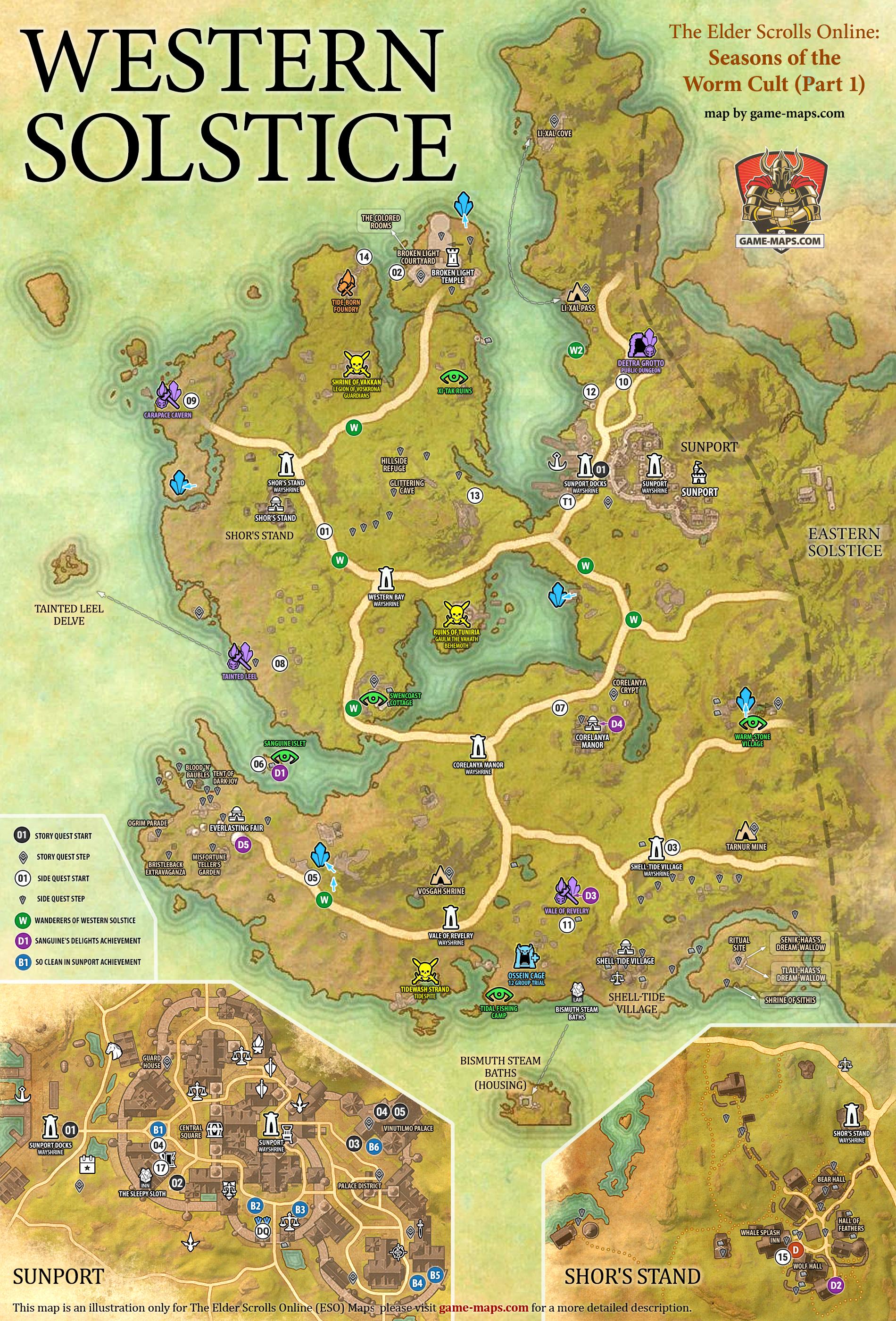 Western Solstice Map (ESO) Western Solstice Map for The Elder Scrolls Online: Seasons of the Worm Cult (Part 1), ESO 2025 Season (ESO).