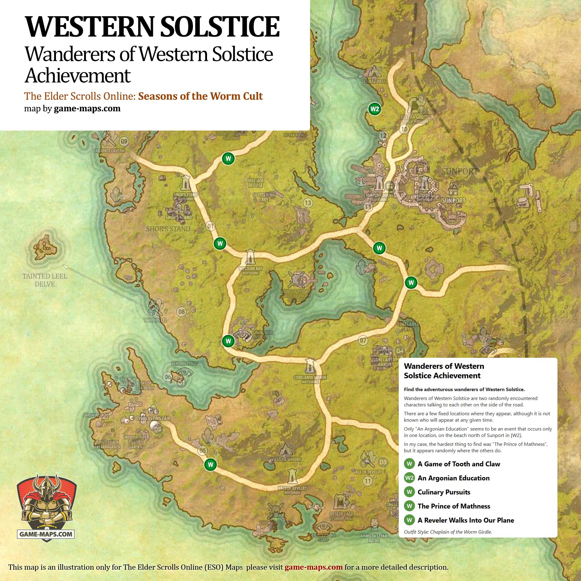 Wanderers of Western Solstice Achievement Map Location of Wanderers of Western Solstice for Achievement in The Elder Scrolls Online: Seasons of the Worm Cult