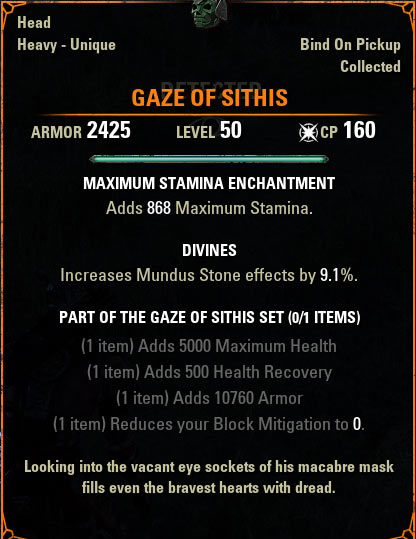 Gaze Of Sithis ESO Mythic Item