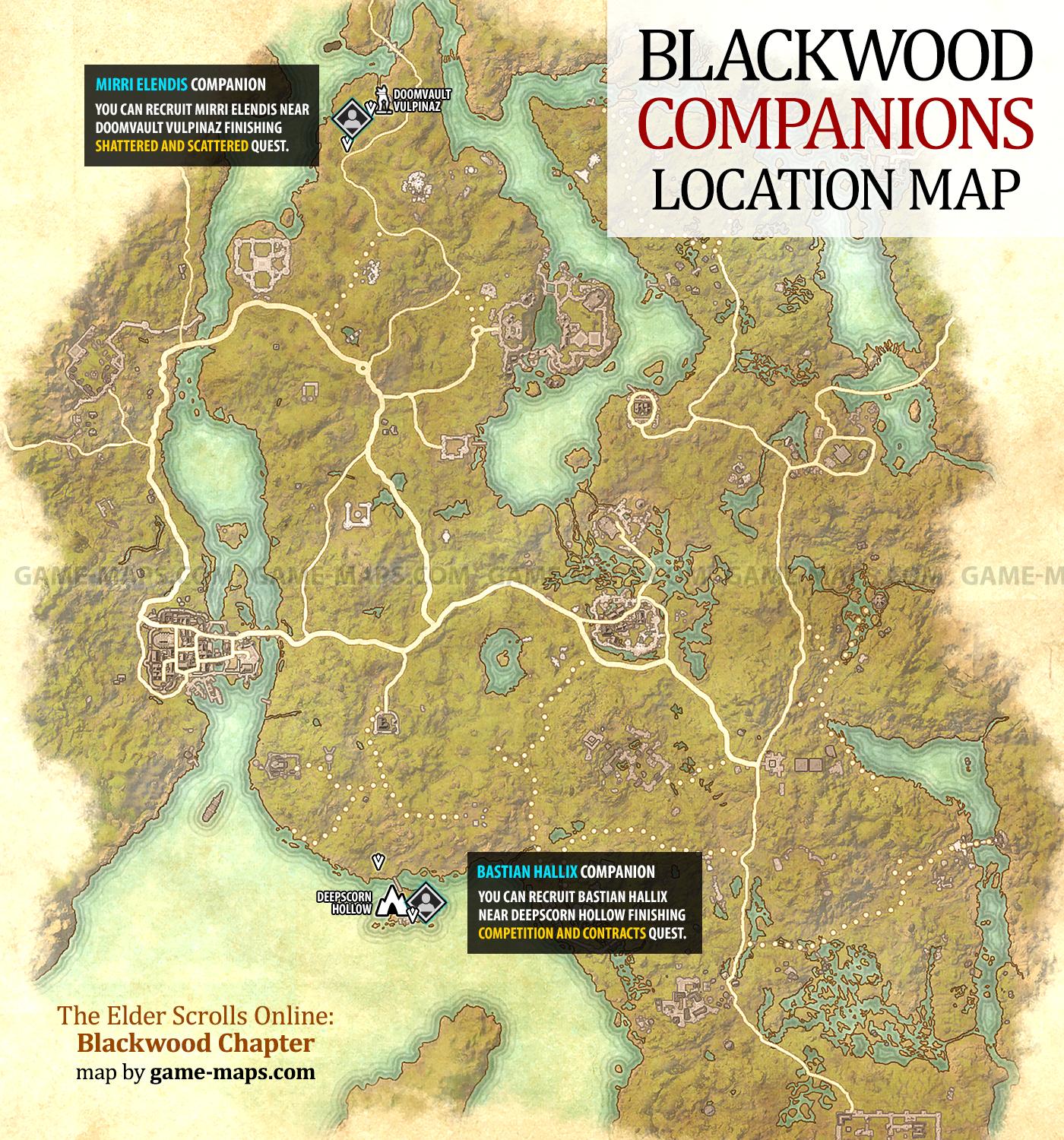 Companions Location Map in Blackwood for The Elder Scrolls Online (ESO) - The Elder Scrolls Online (ESO)