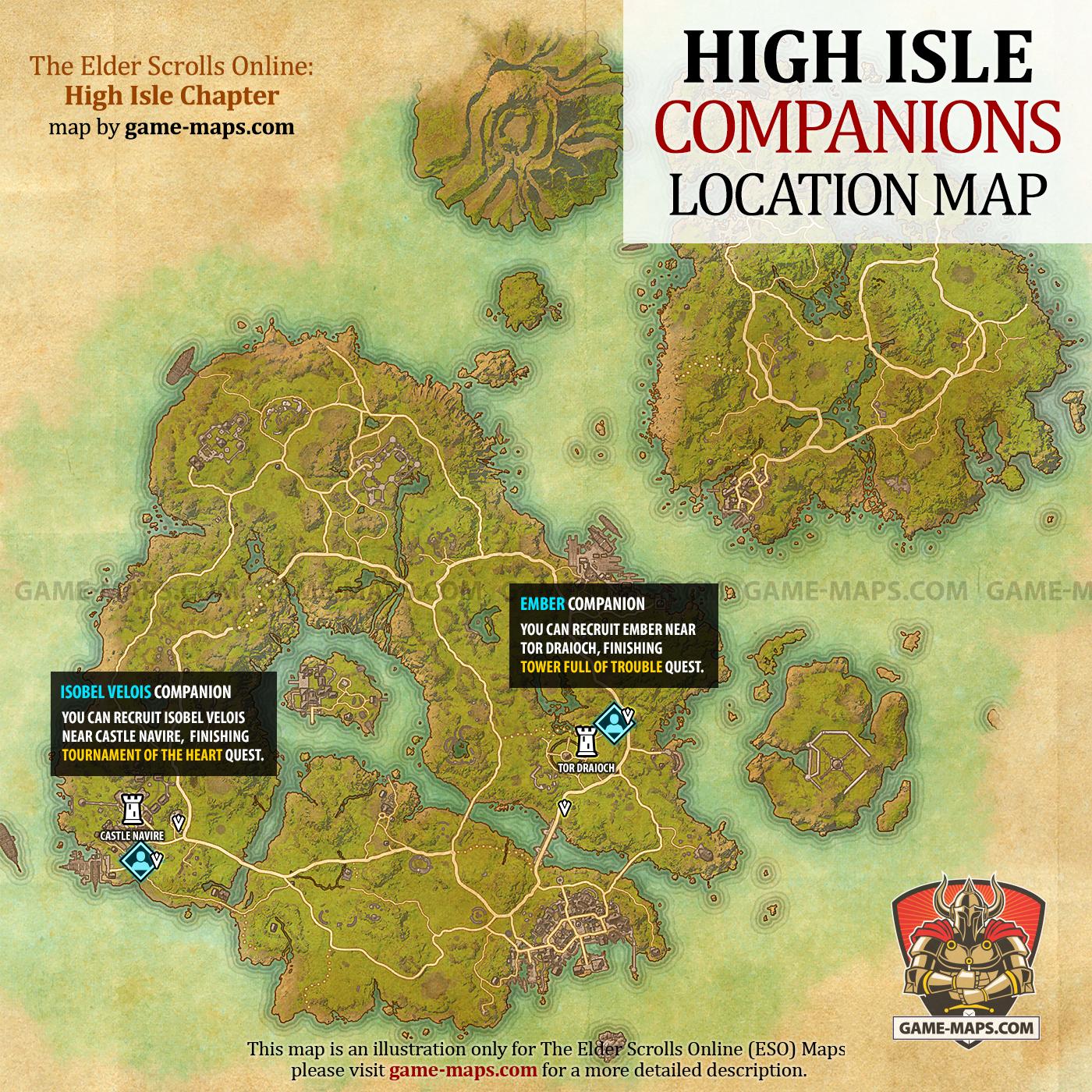Companions Location Map in High Isle for The Elder Scrolls Online (ESO) - The Elder Scrolls Online (ESO)