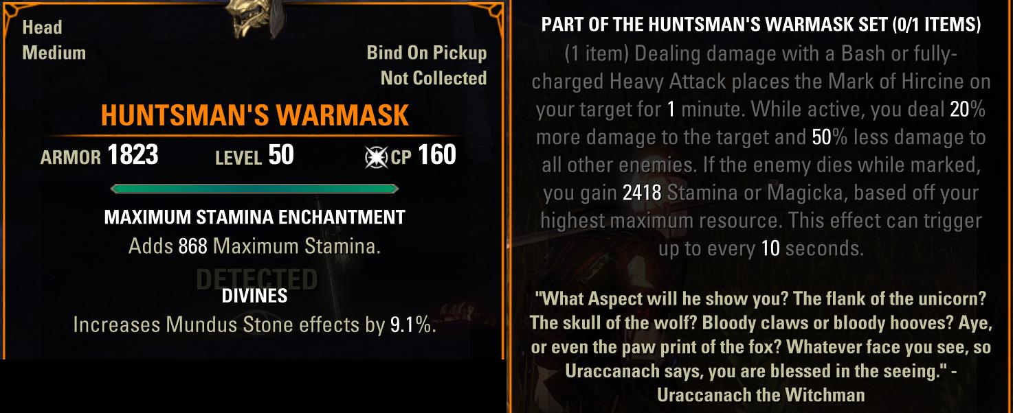 HUNTSMAN'S WARMASK - Eastern Solstice Mythic Item - The Elder Scrolls Online (ESO)