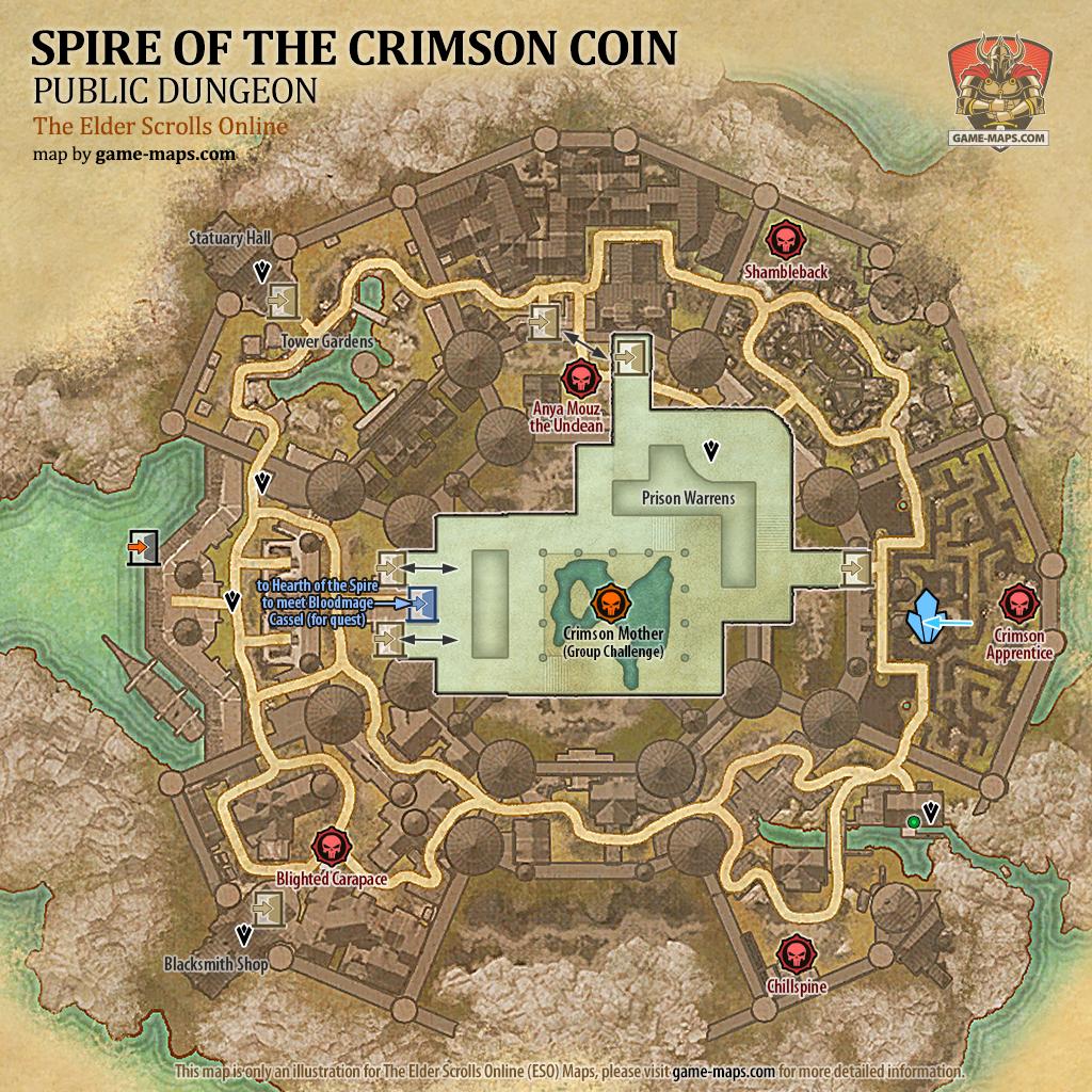 Map of Spire of the Crimson Coin Public Dungeon located in High Isle