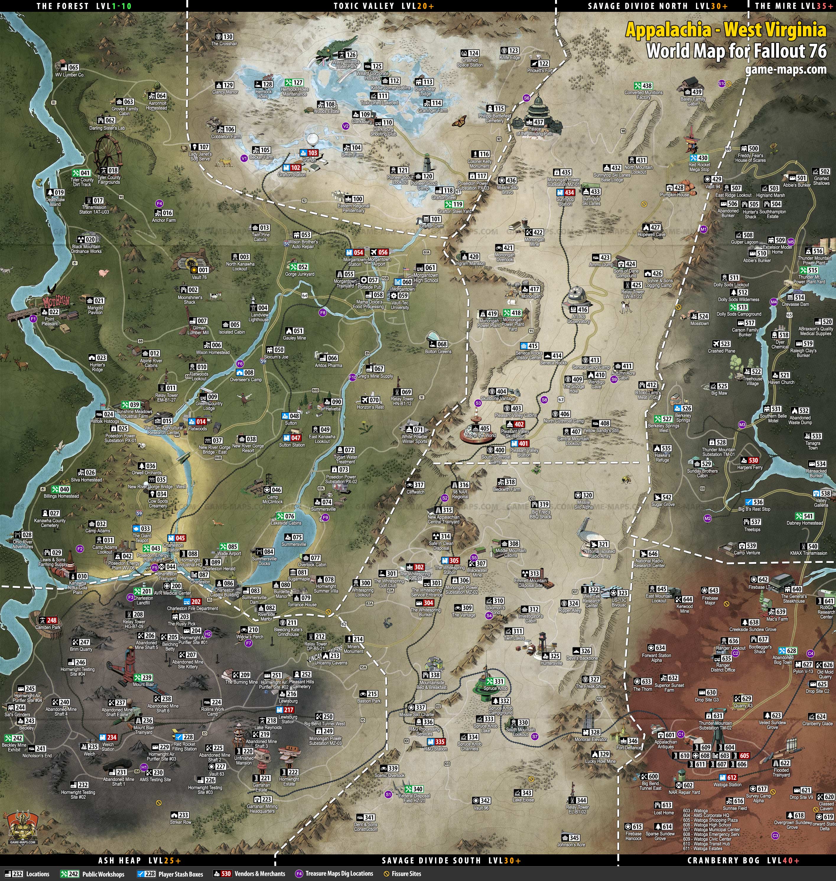 Fallout 76 Map - All Locations, HD, Full Map | game-maps.com