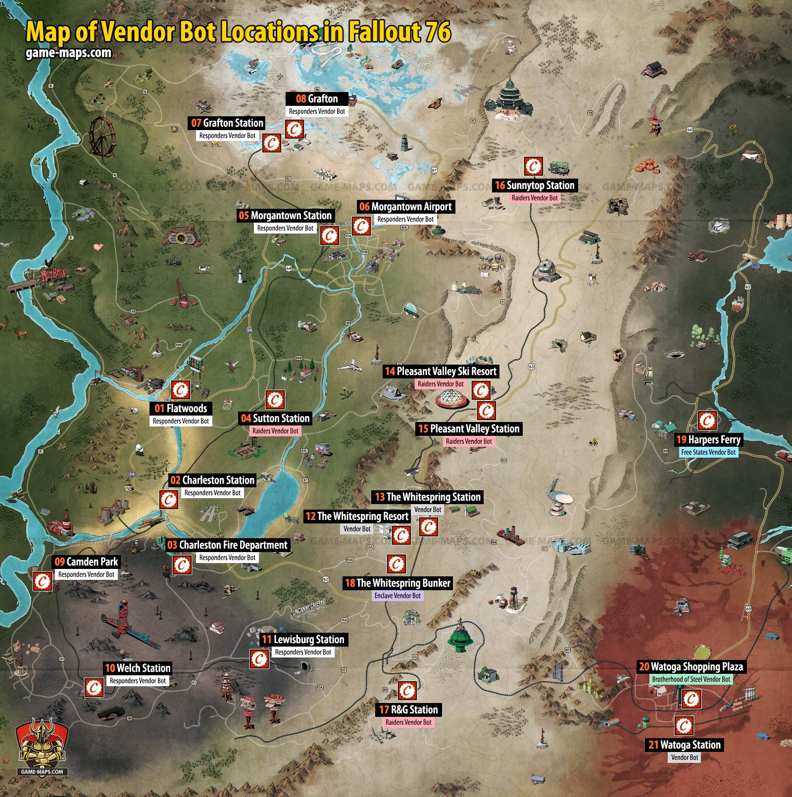 Vendor and Merchant Locations Map in Fallout 76 | game-maps.com