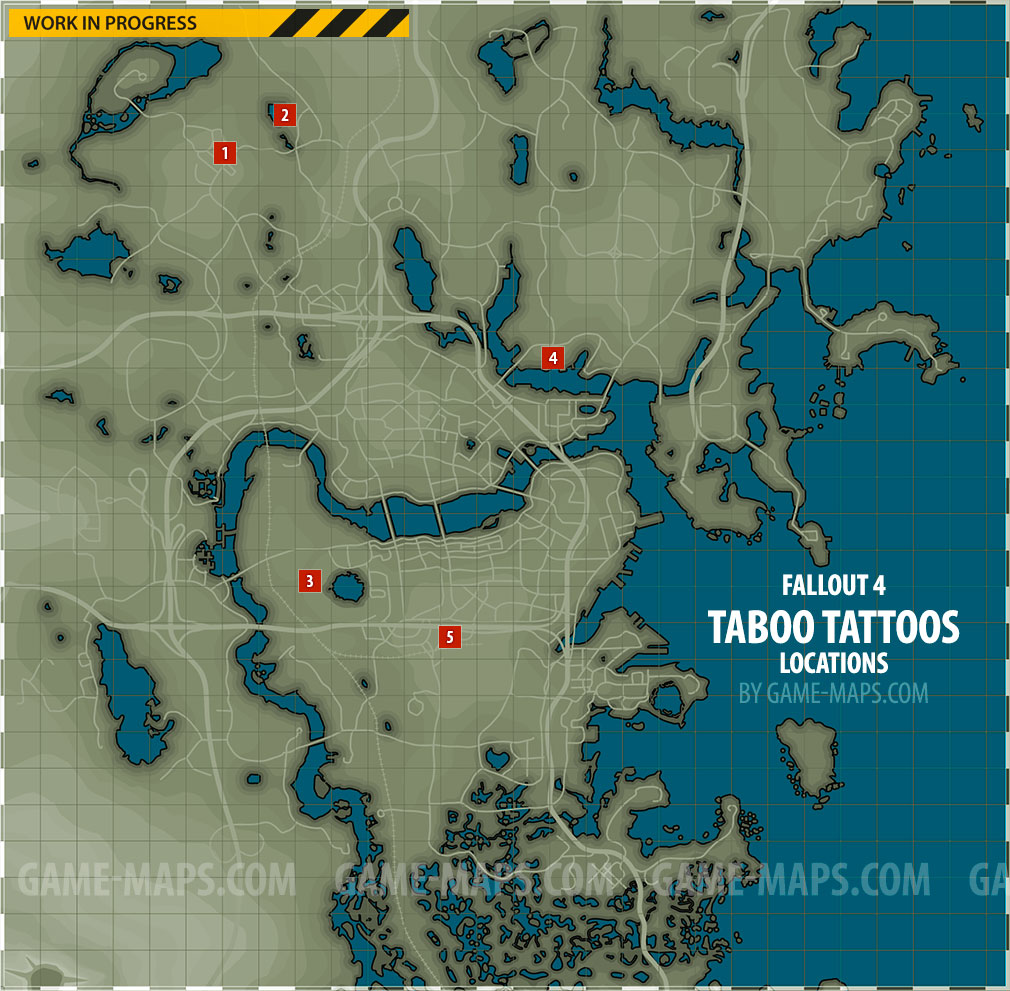 Taboo Tattoos Magazine Locations in Fallout 4 Magazine Location Map in Fallout 4