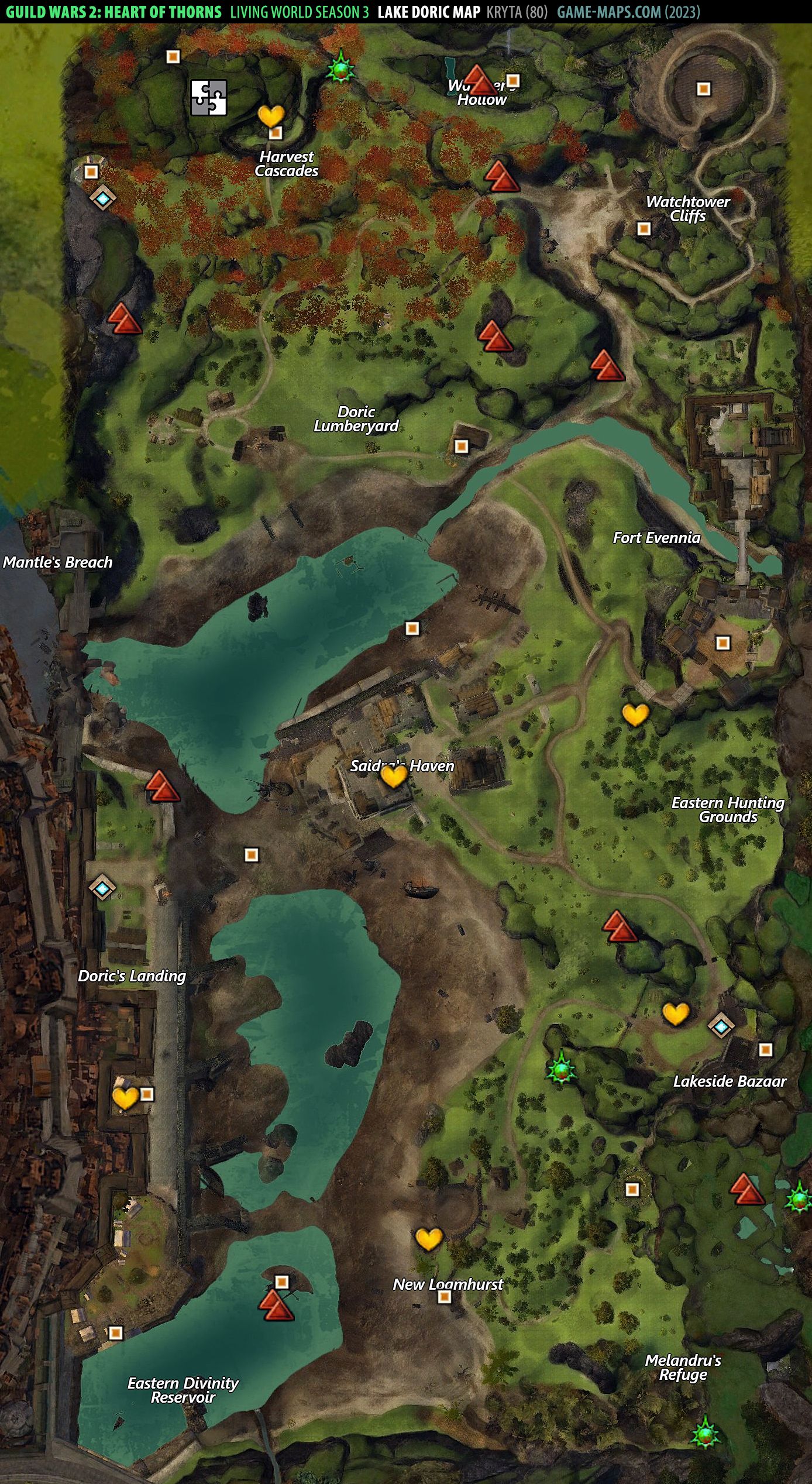 Lake Doric Map (2019)- Guild Wars 2 | game-maps.com