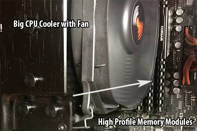 No space for mounting RAM Modules, Large size CPU cooler and modules with a High Profile Heat Spreader