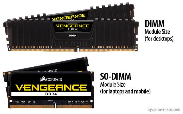 DIMM and SO-DIMM Package Memory Format Sizes, DIMM modules are mainly used for desktops and servers, SO-DIMM modules are for laptops and mobile devices.