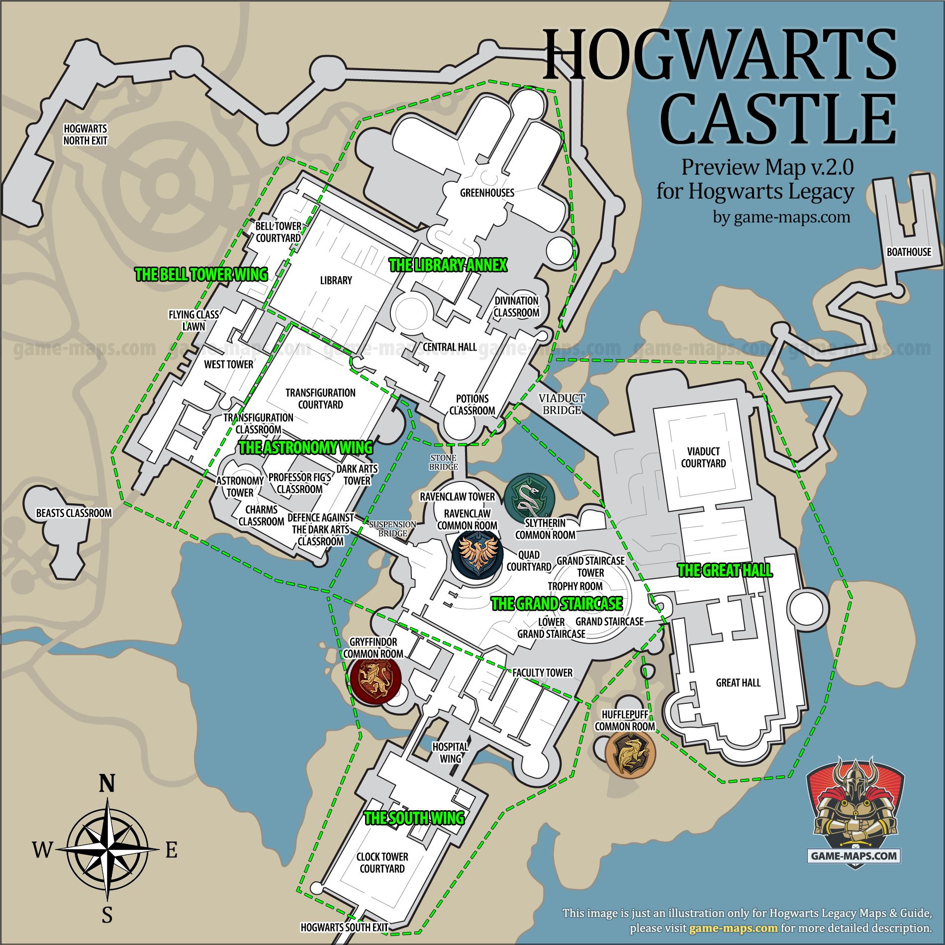 Hogwarts Castle Sketch Map For Hogwarts Legacy