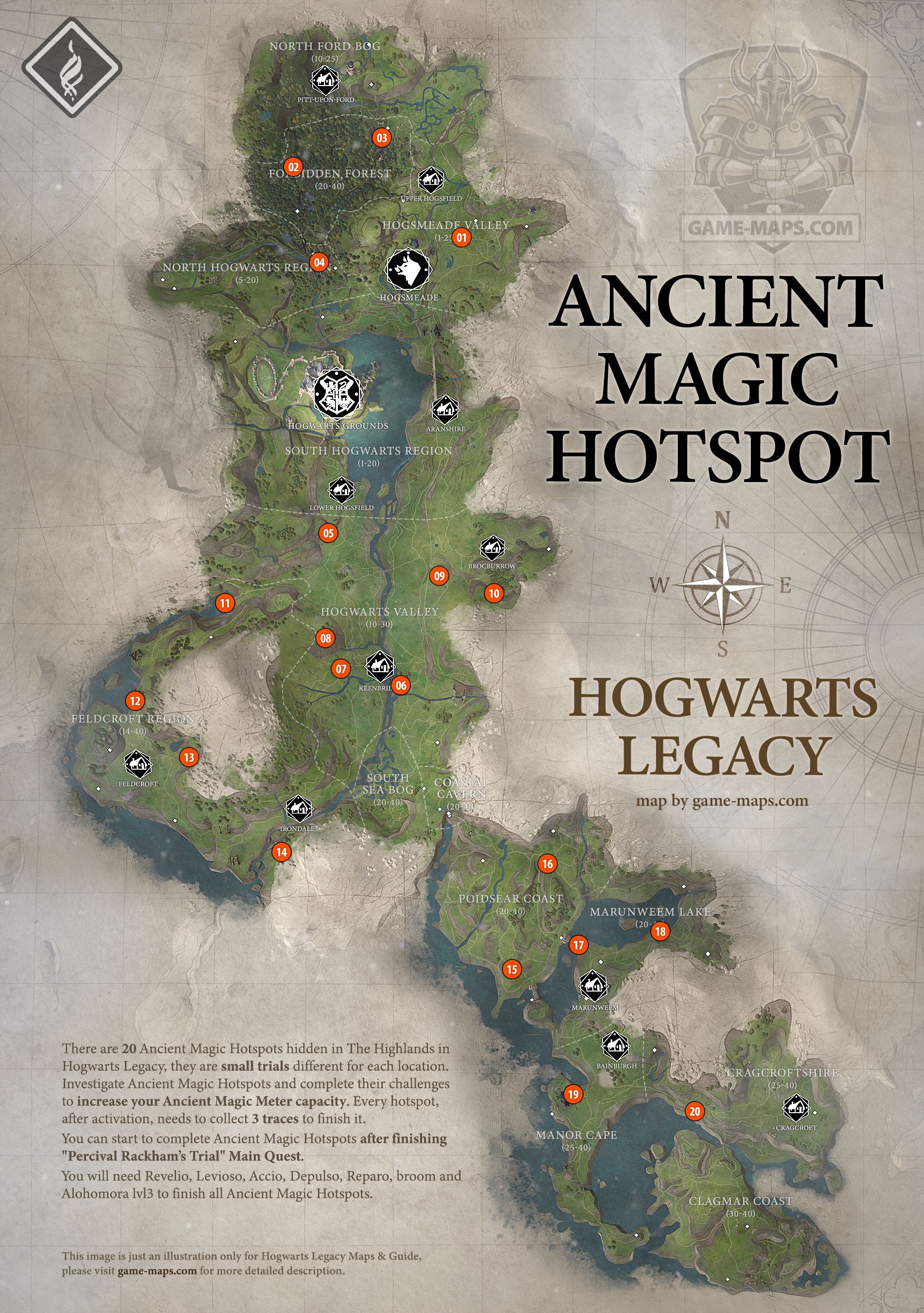 Ősi mágikus hotspotok a Roxfortban Legacy Map Roxfort Legacy