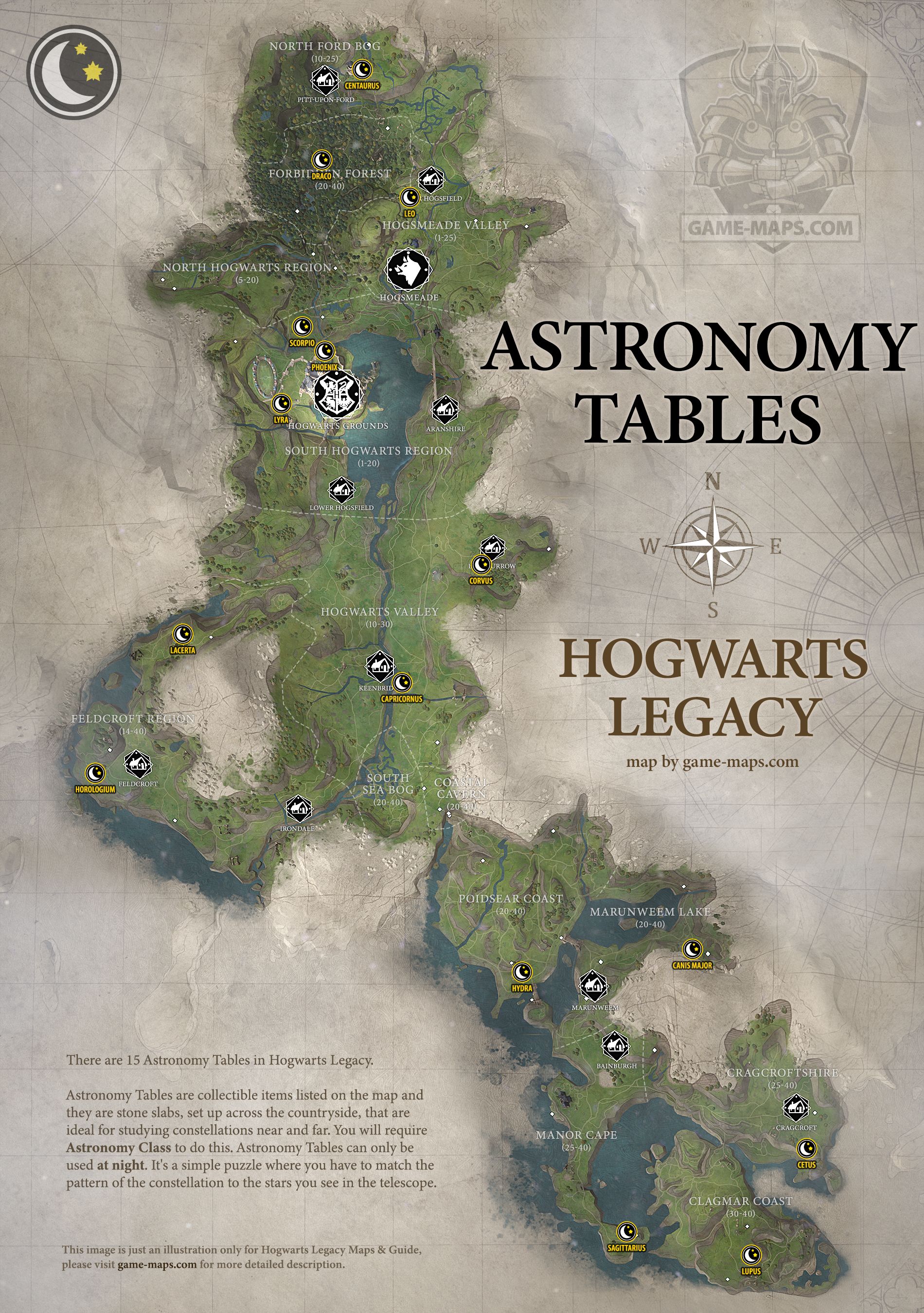 Csillagászat asztalai a Roxfortban Legacy Map Roxfort Legacy