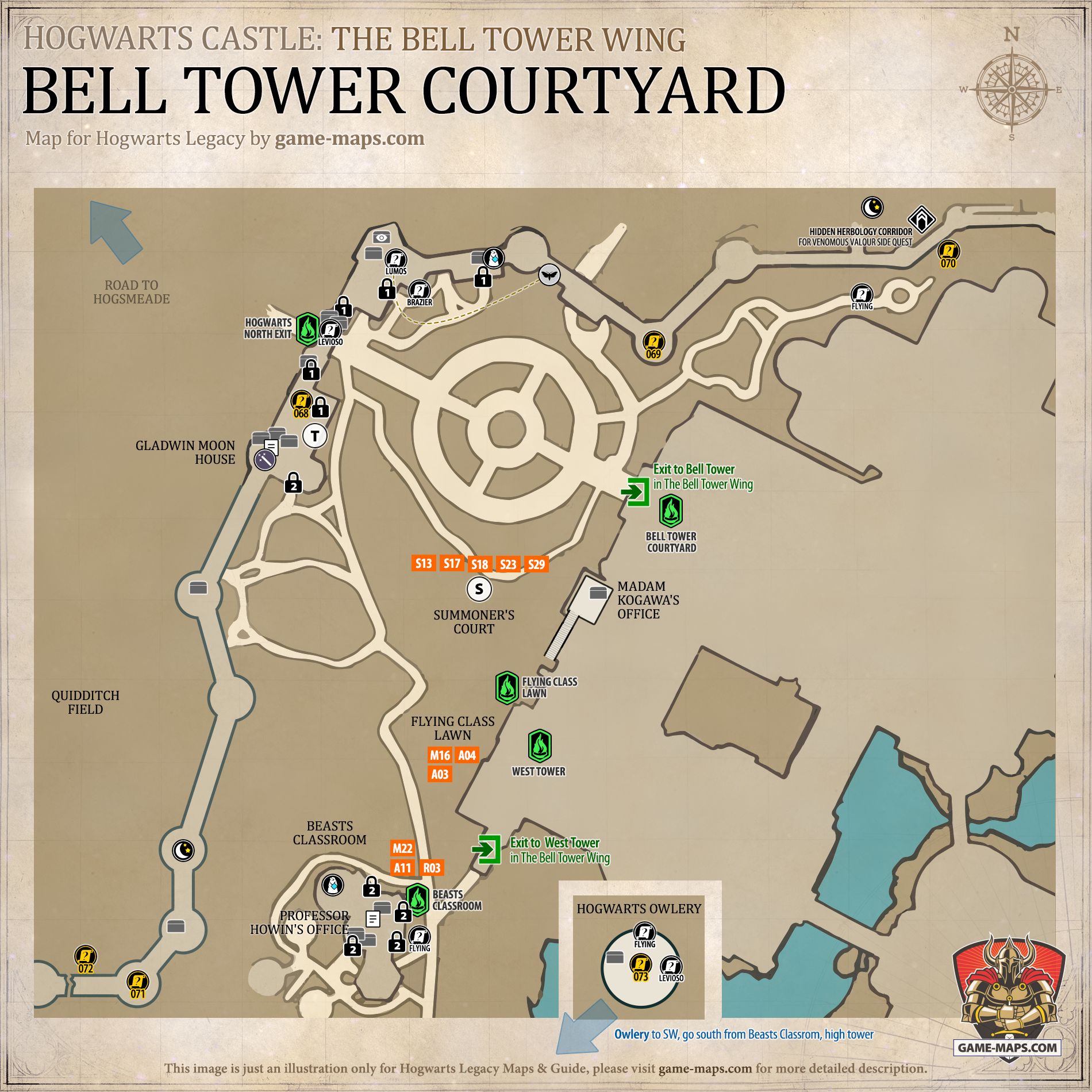 Bell Tower Courtyard Map for Hogwarts Legacy