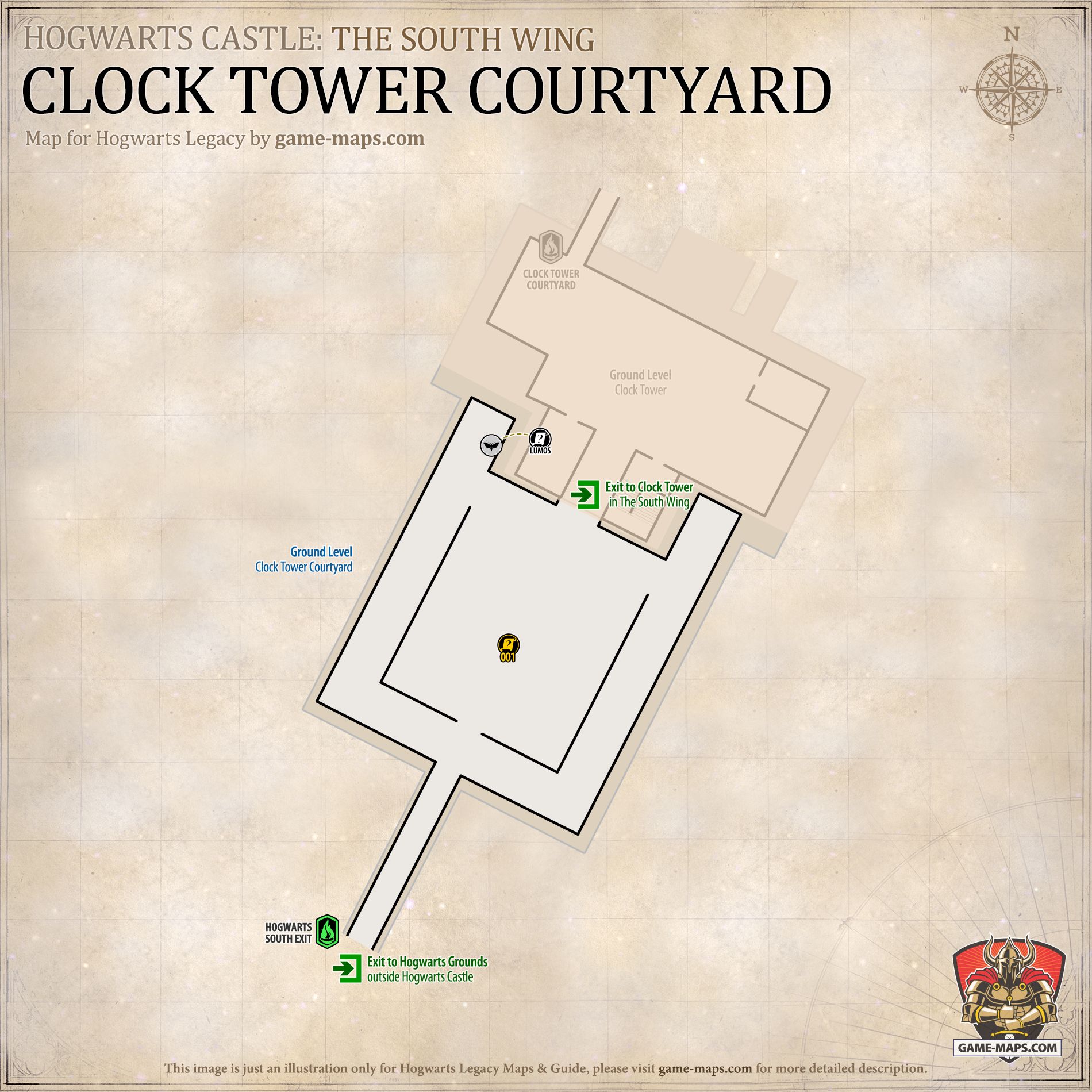Clock Tower Courtyard Map for Hogwarts Legacy