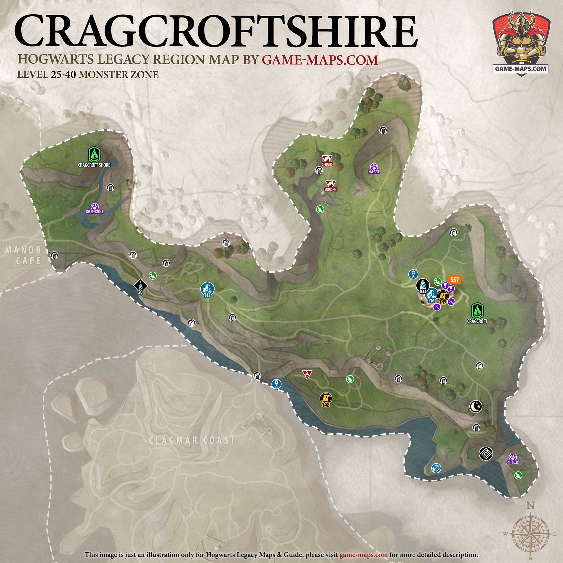 Cragcroftshire térkép Roxfort örökség