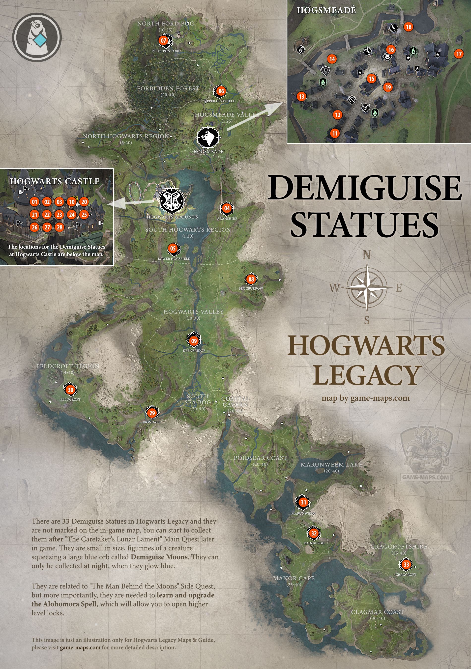 Hogwarts Legacy Map Demiguise Statues Locations